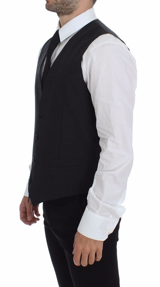 Dolce & Gabbana Grey Slim Fit Button Front Dress Formal Vest-4