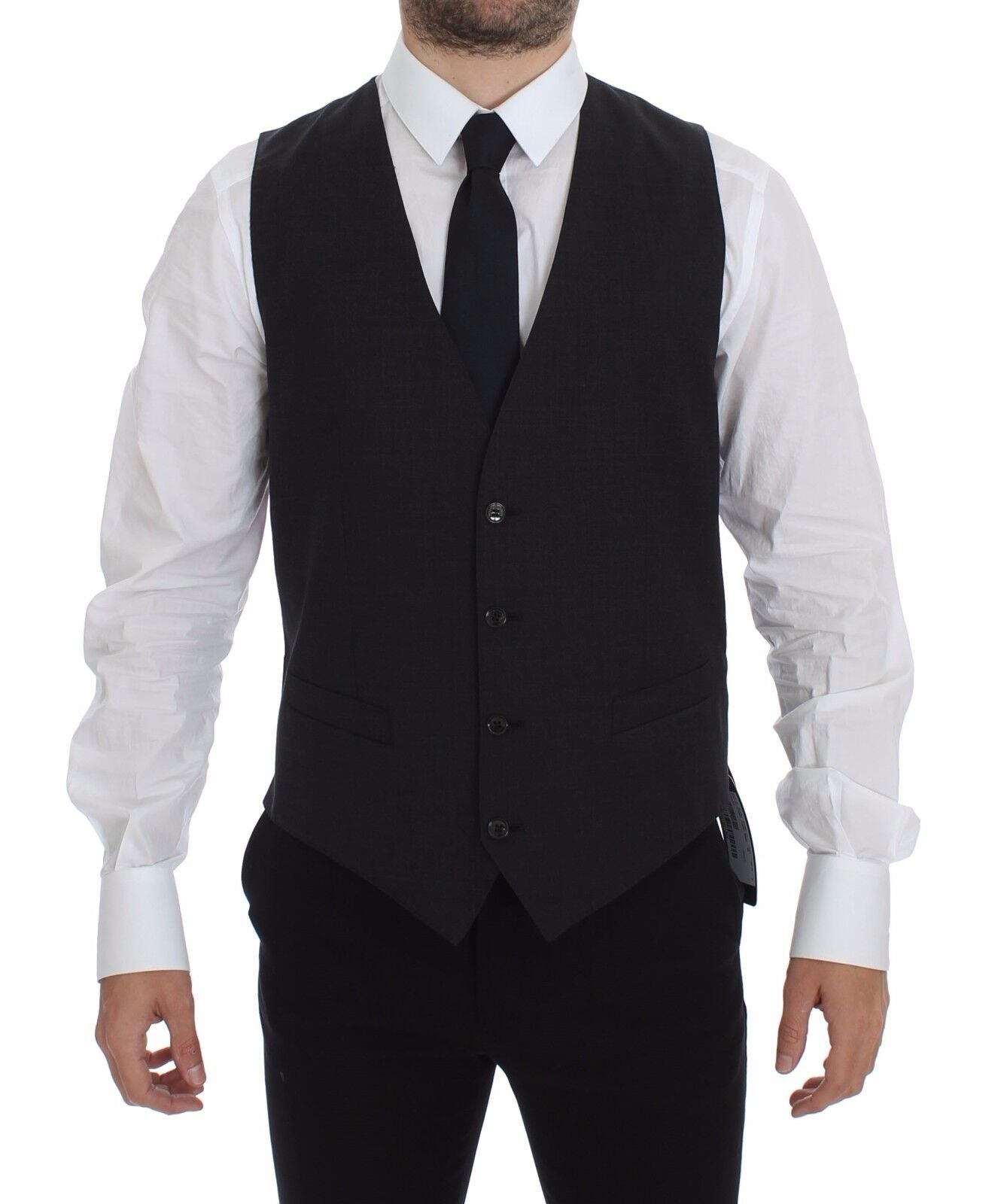 Dolce & Gabbana Grey Slim Fit Button Front Dress Formal Vest-1