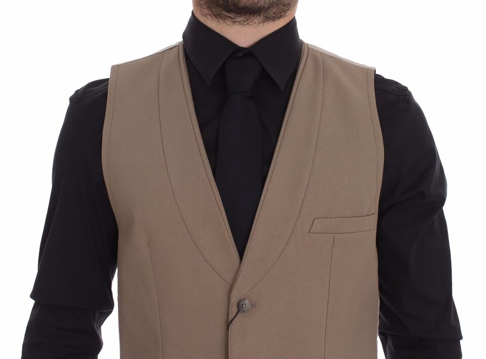 Dolce & Gabbana Beige Baumwolle Slim Fit Button Front Kleid Weste-2