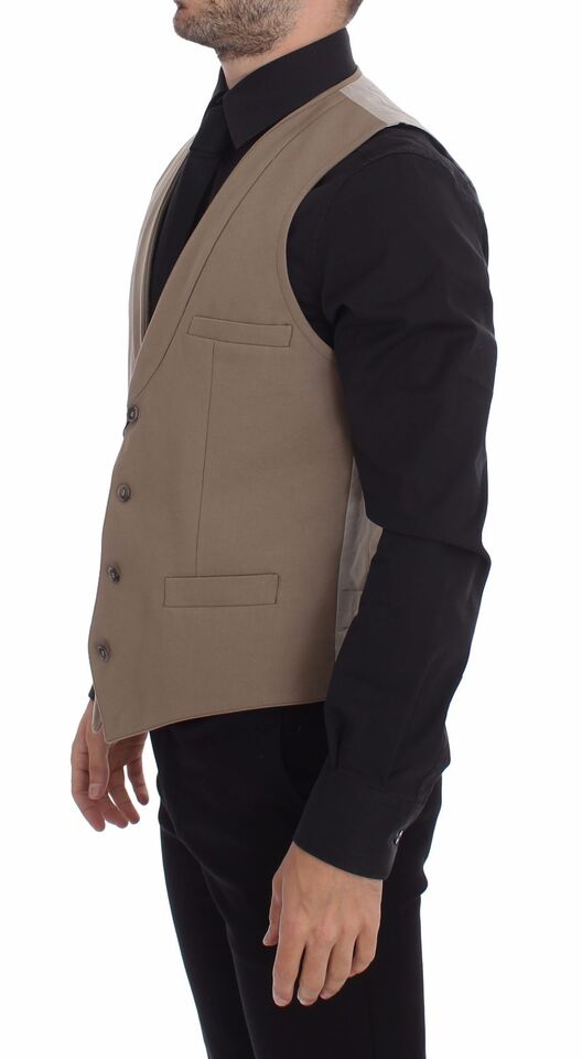 Dolce & Gabbana Beige Baumwolle Slim Fit Button Front Kleid Weste-4