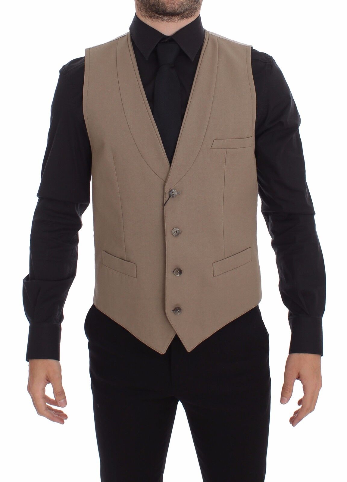 Dolce & Gabbana Beige Baumwolle Slim Fit Button Front Kleid Weste-1