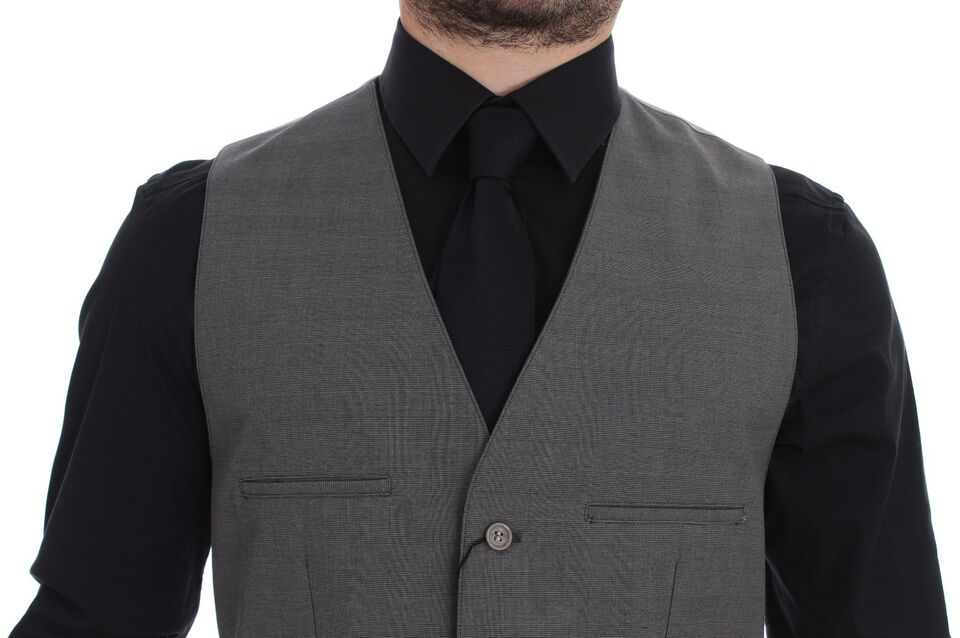Chaleco Dolce & Gabbana de algodón gris con corte entallado y tapeta de botones-2