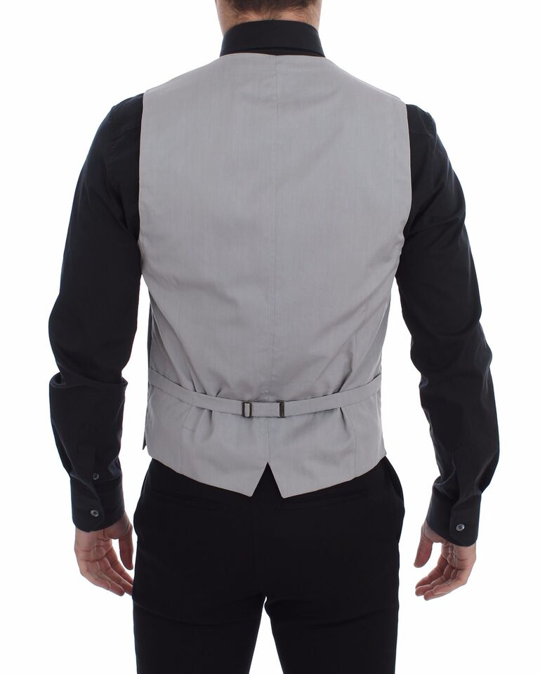 Chaleco Dolce & Gabbana de algodón gris con corte entallado y tapeta de botones-3