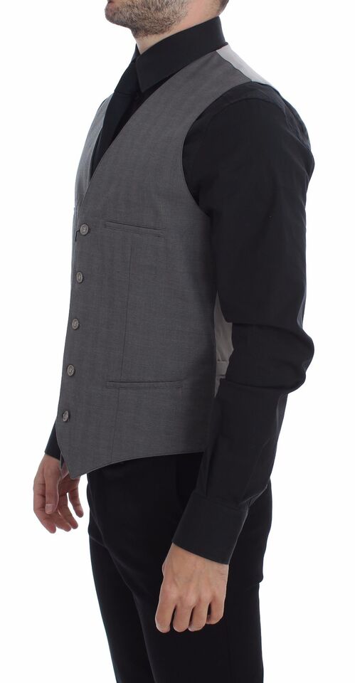 Chaleco Dolce & Gabbana de algodón gris con corte entallado y tapeta de botones-4