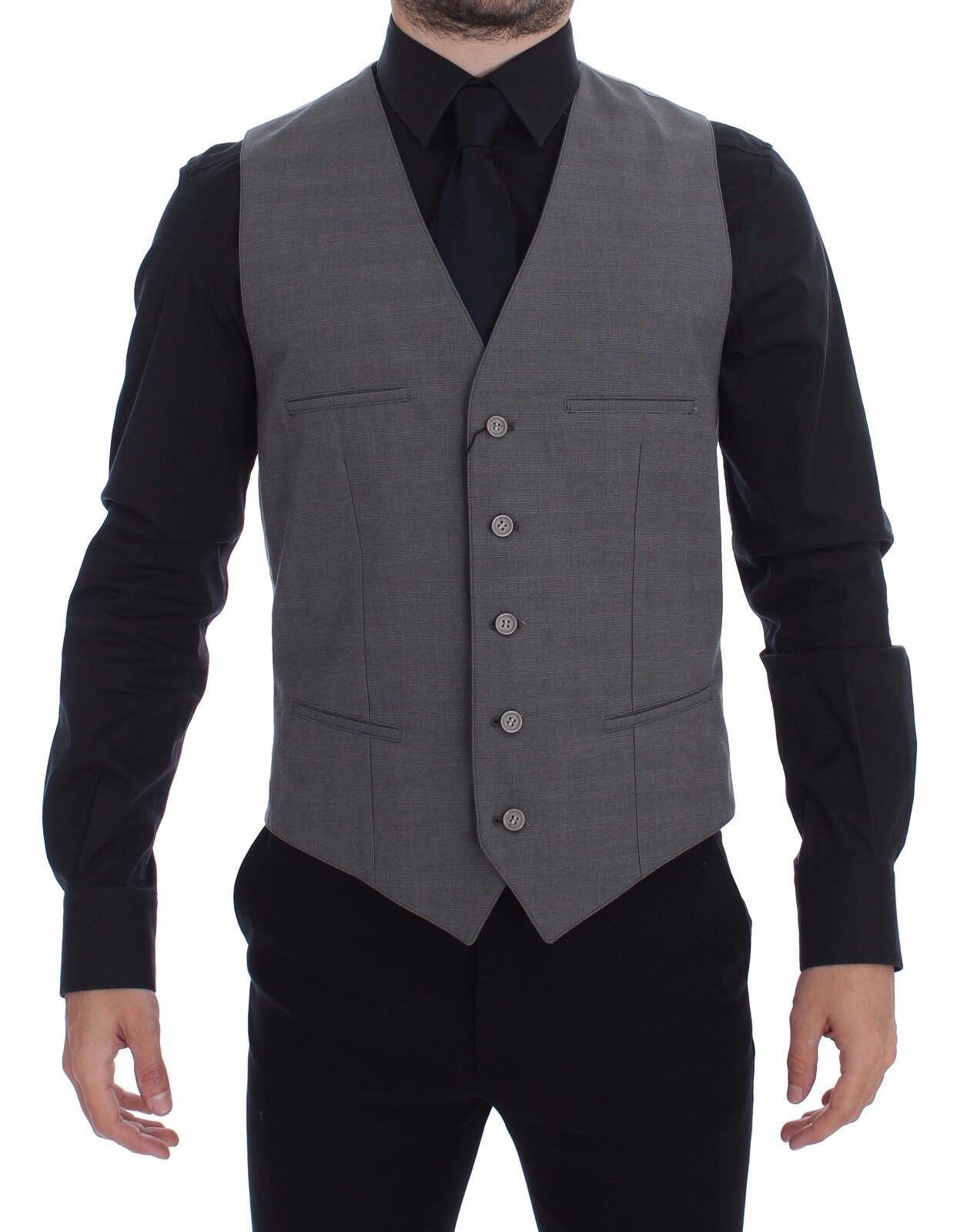 Chaleco Dolce & Gabbana de algodón gris con corte entallado y tapeta de botones-1