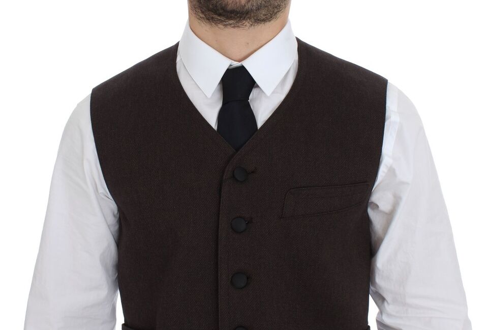Dolce & Gabbana Brown Cotton Blend Dress Vest Gilet-5