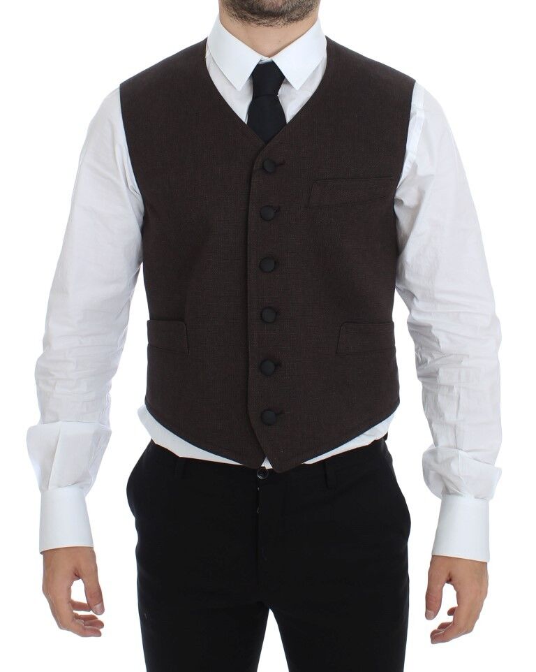Dolce & Gabbana Brown Cotton Blend Dress Vest Gilet-1