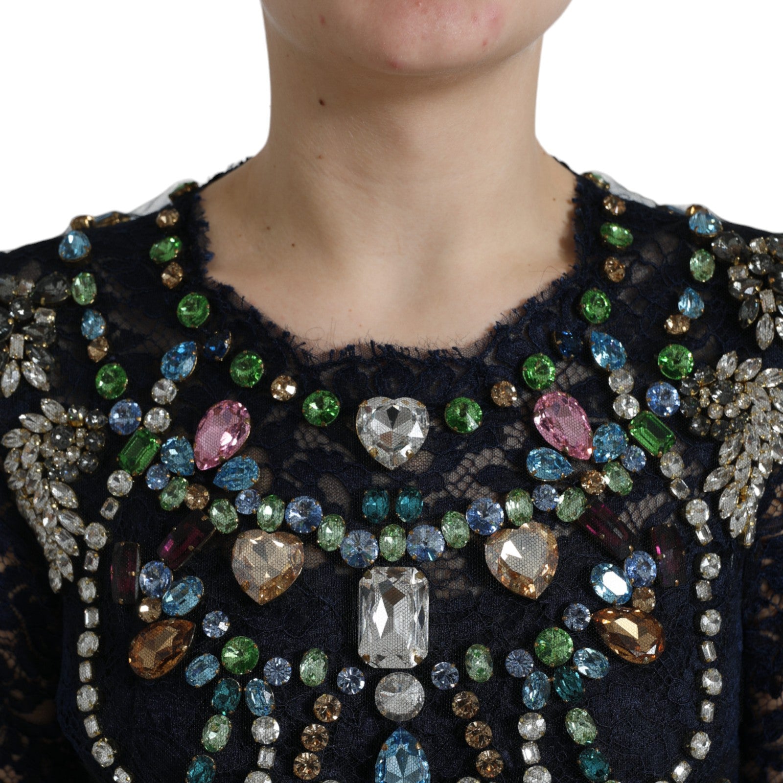 Dolce & Gabbana Blue floral lace dress with crystal-2