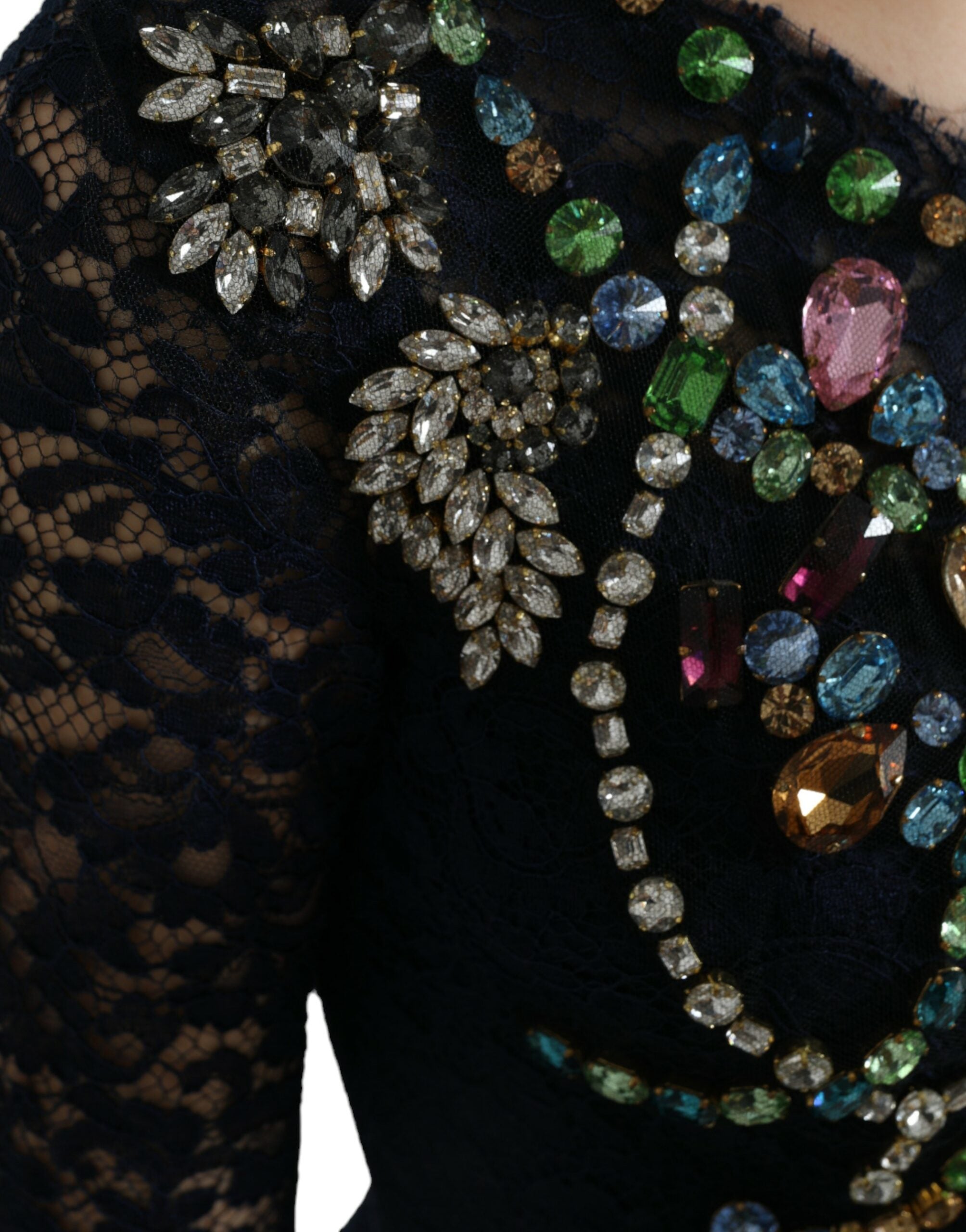 Dolce & Gabbana Blue floral lace dress with crystal-3