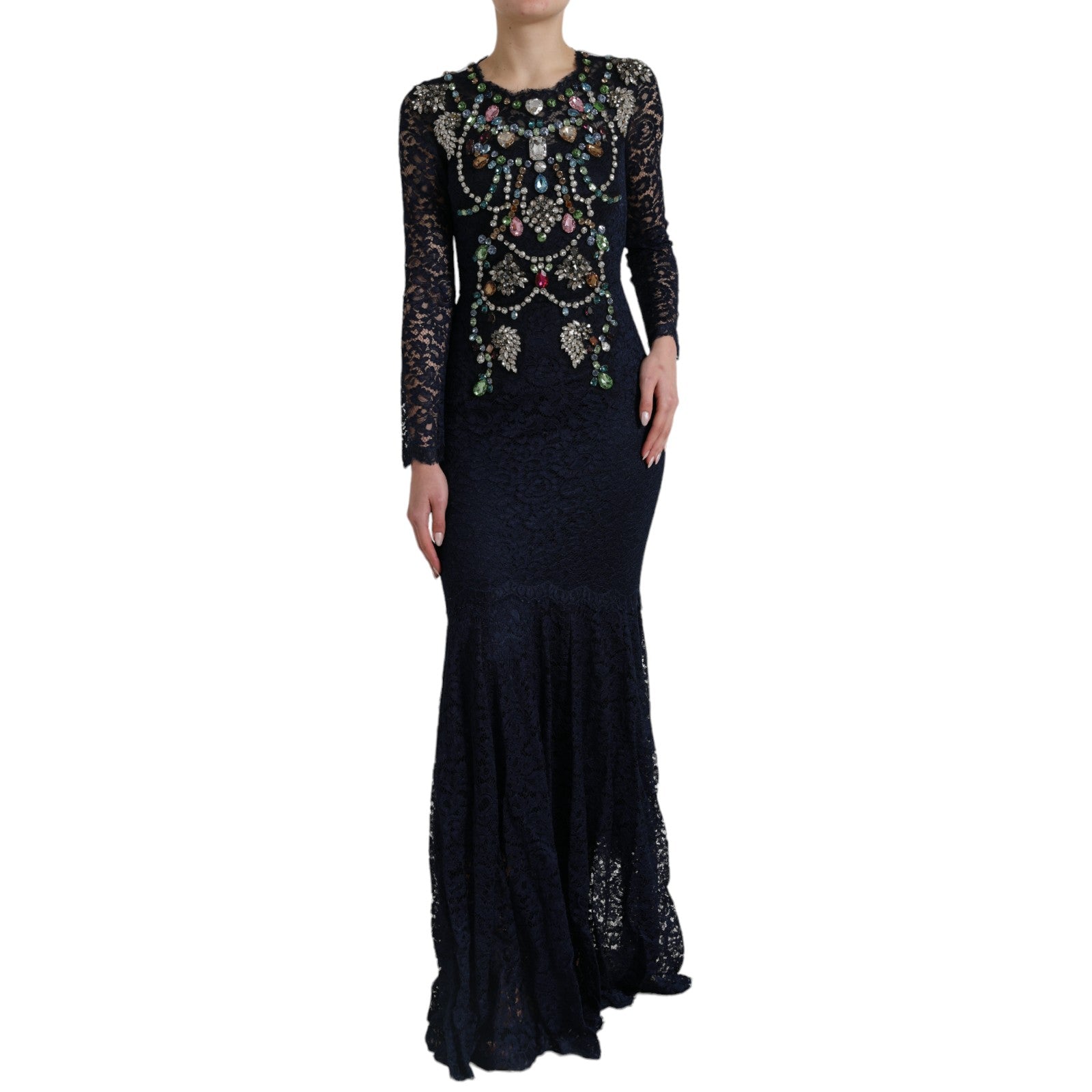 Dolce & Gabbana Blue floral lace dress with crystal-5