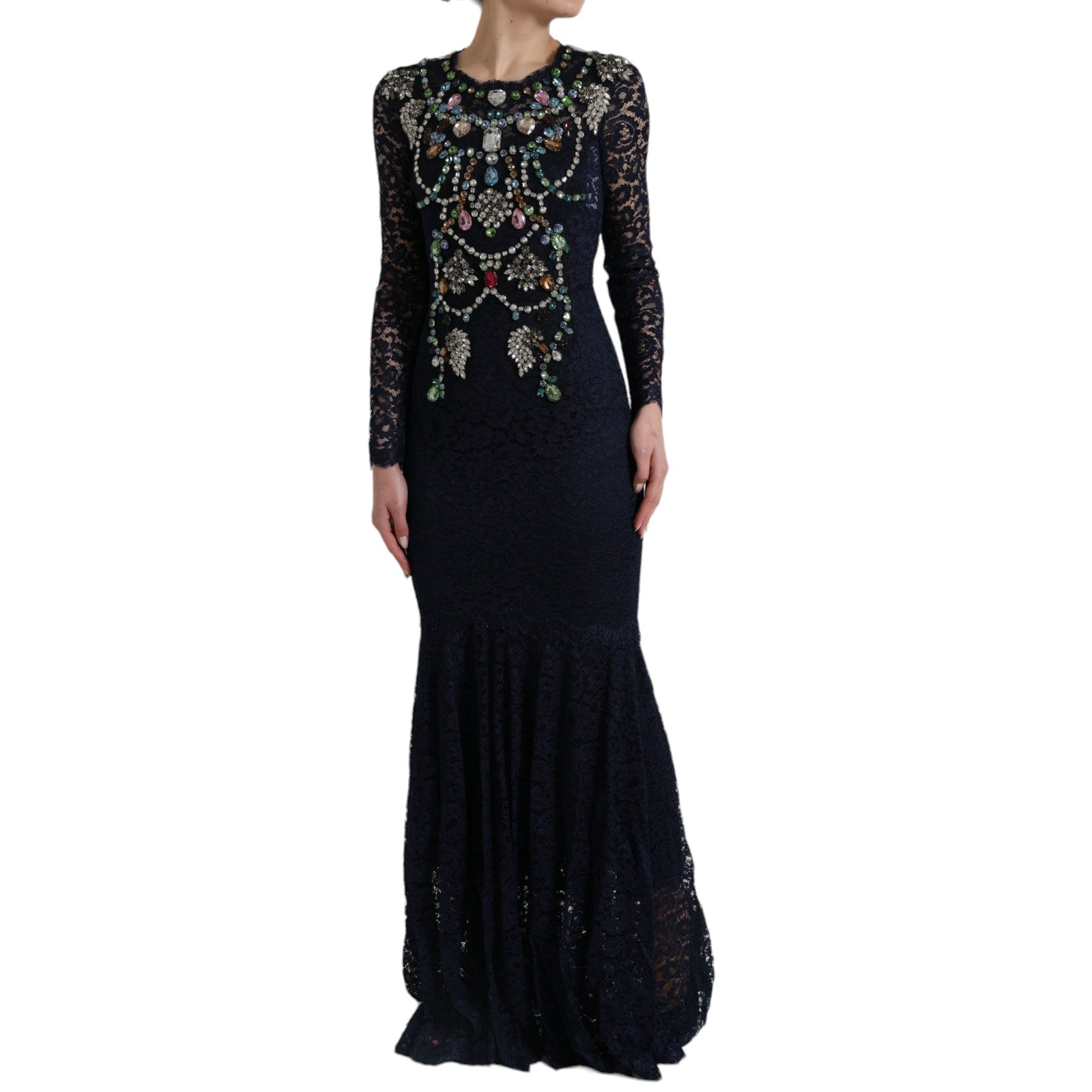 Dolce & Gabbana Blue floral lace dress with crystal-6