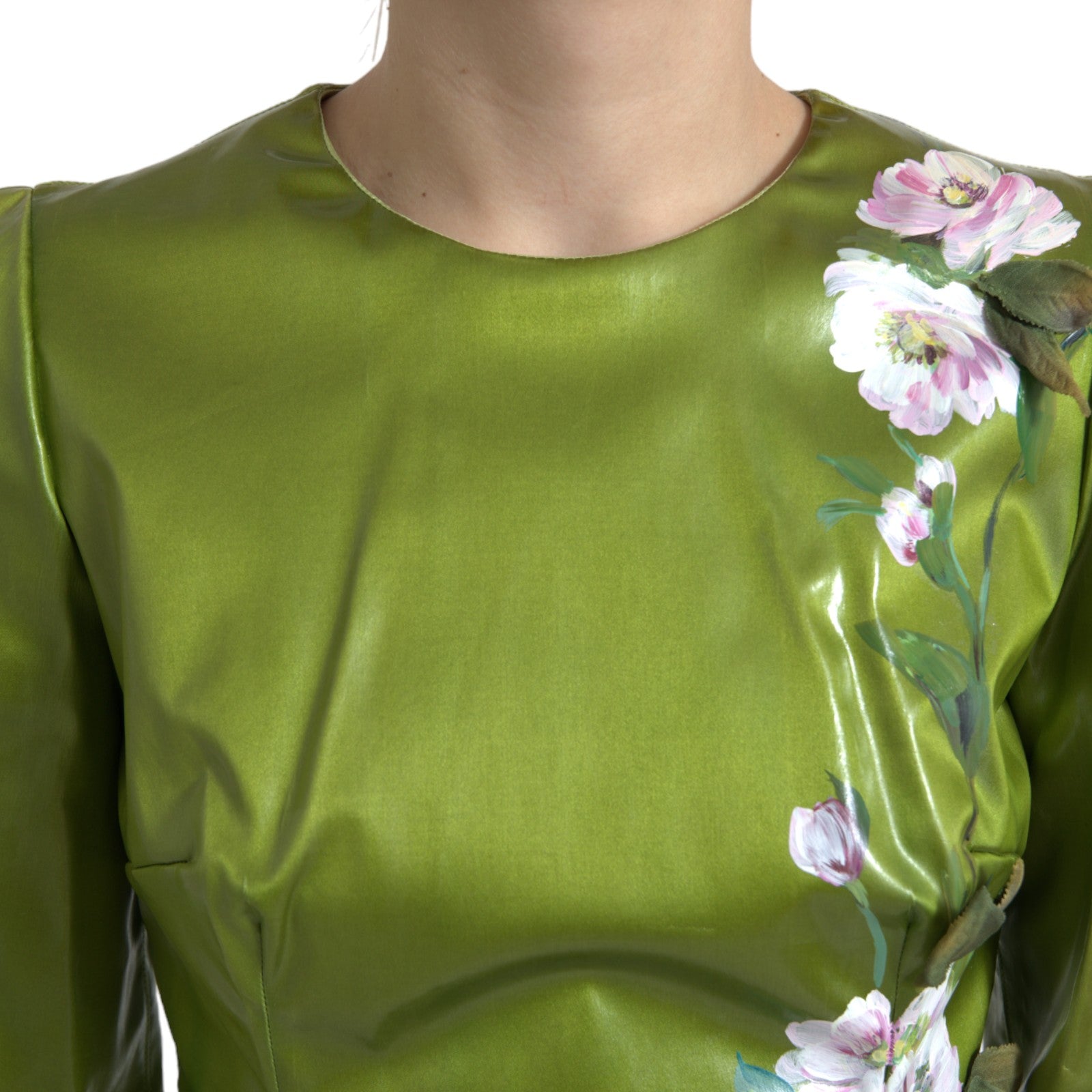 Dolce & Gabbana Green floral embellished midi dress-2