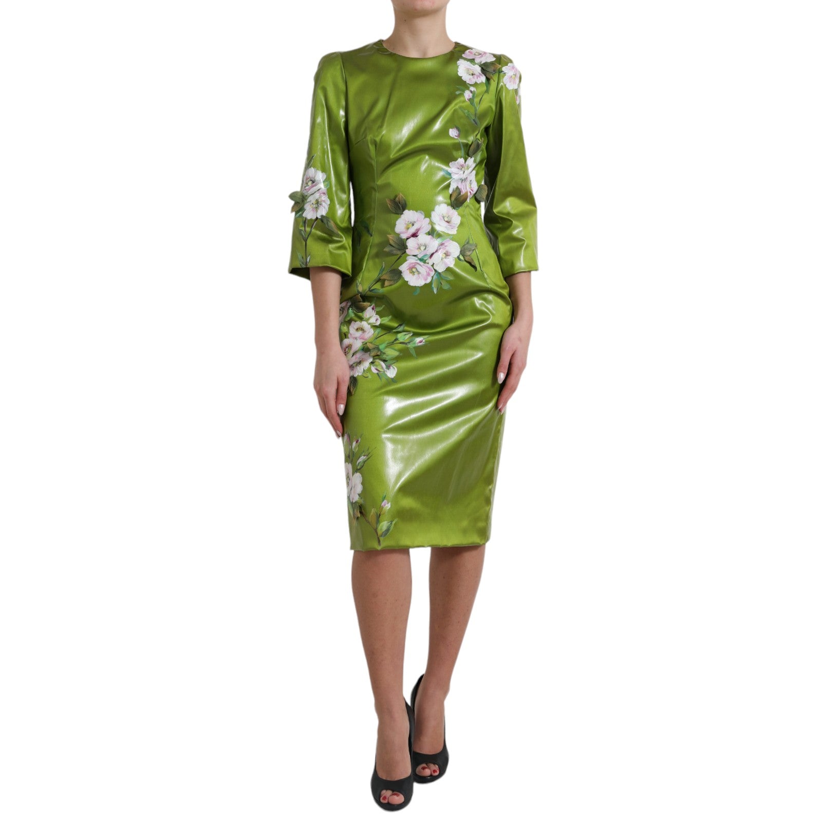 Dolce & Gabbana Green floral embellished midi dress-3