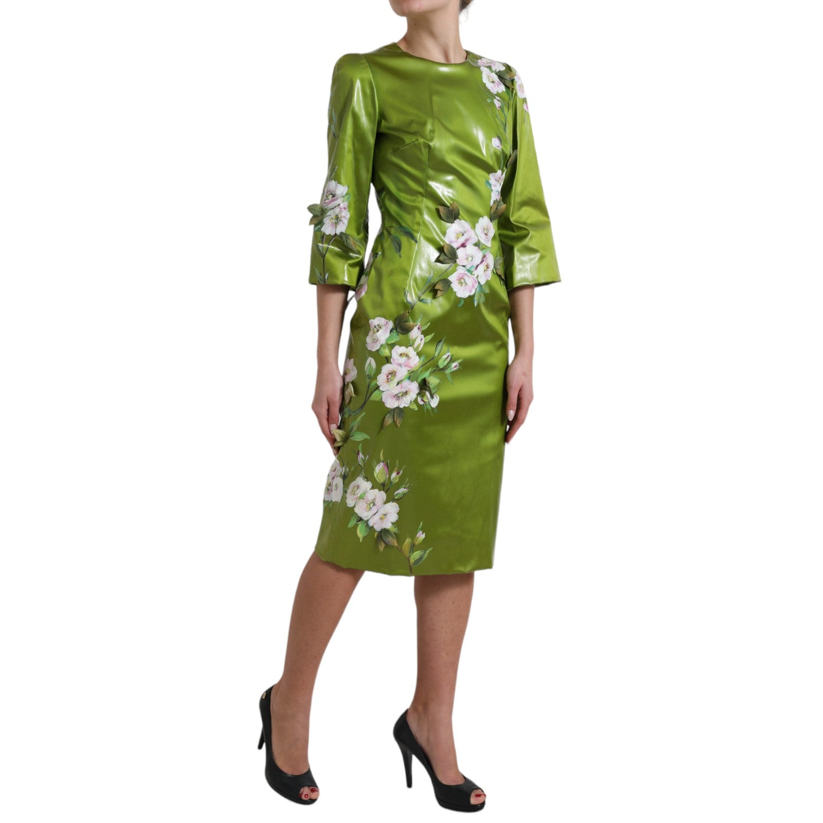 Dolce & Gabbana Green floral embellished midi dress-4
