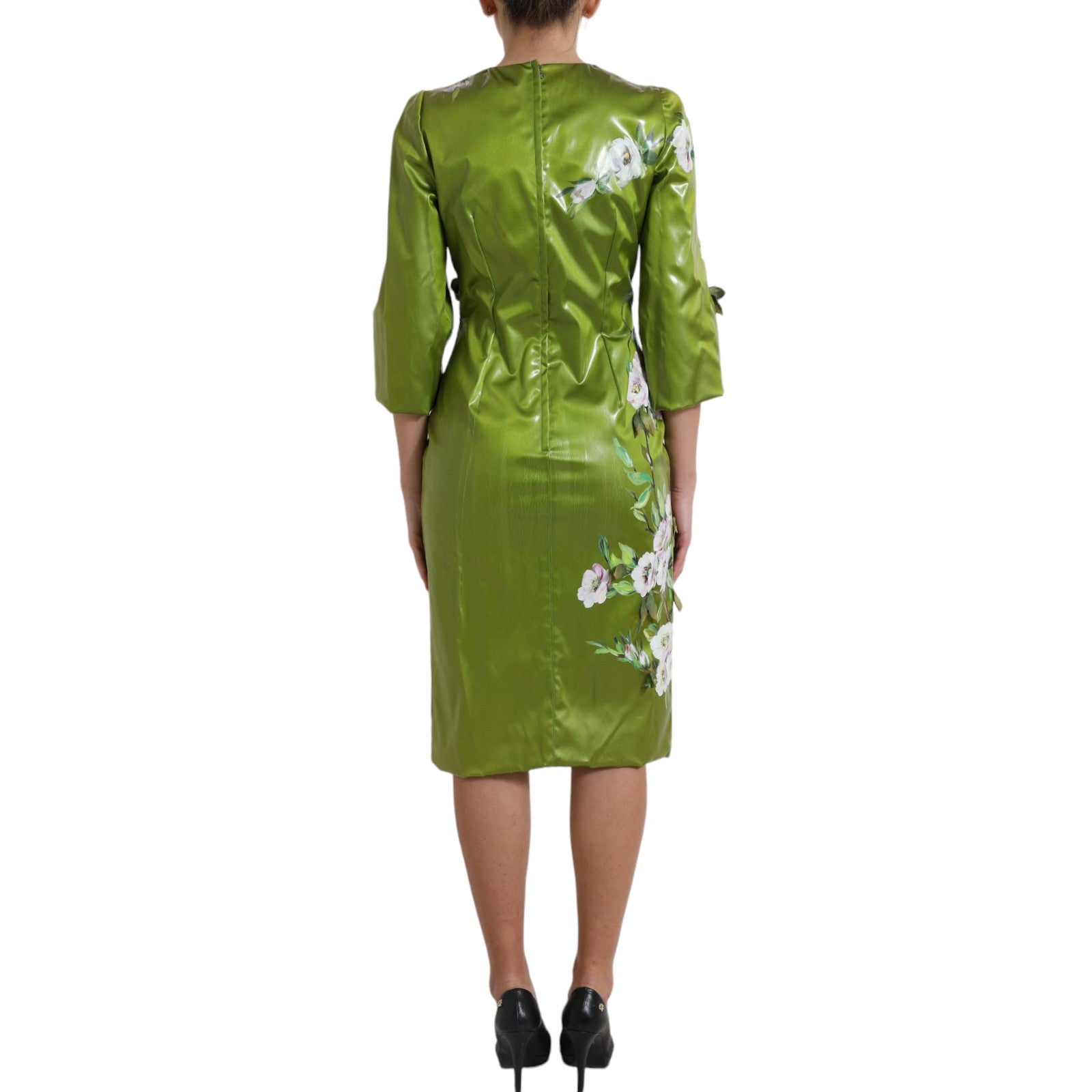 Dolce & Gabbana Green floral embellished midi dress-5