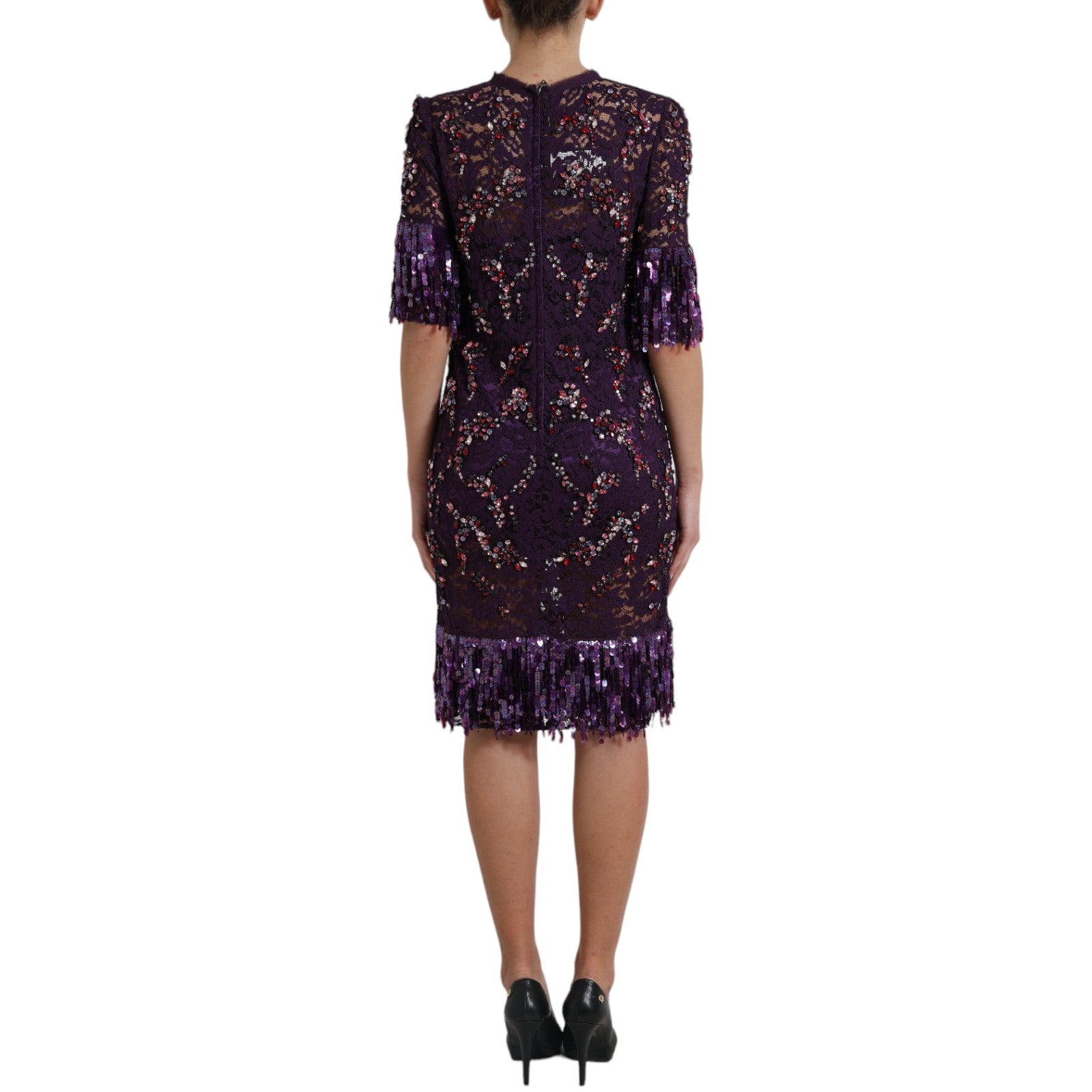 Dolce & Gabbana Lilac Floral Lace Crystal Embossed Dress-2