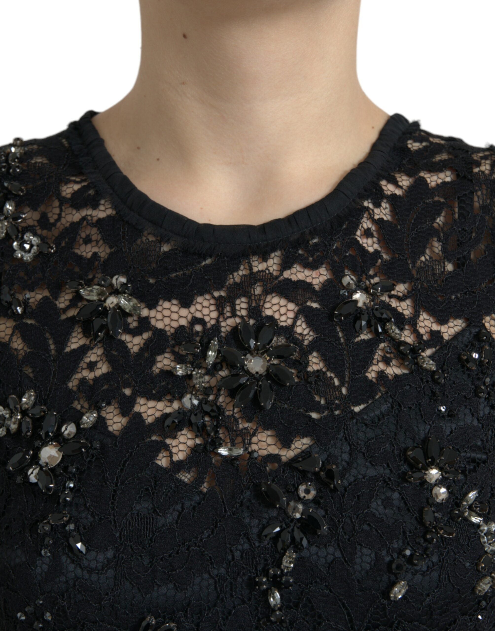 Dolce & Gabbana black sheath dress with floral lace and crystal-2