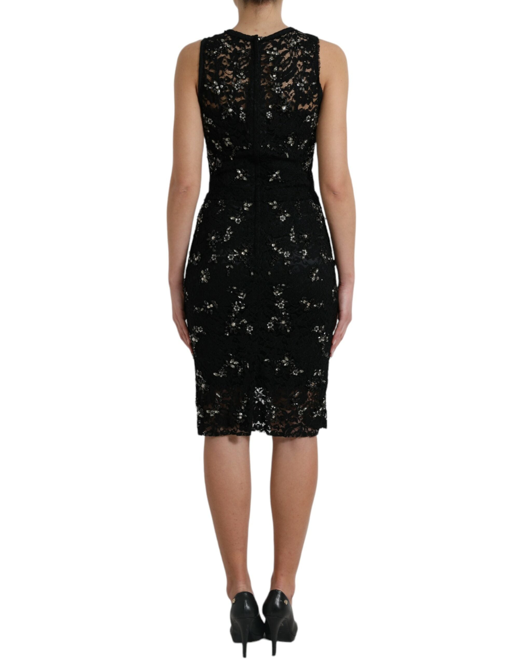 Dolce & Gabbana black sheath dress with floral lace and crystal-3