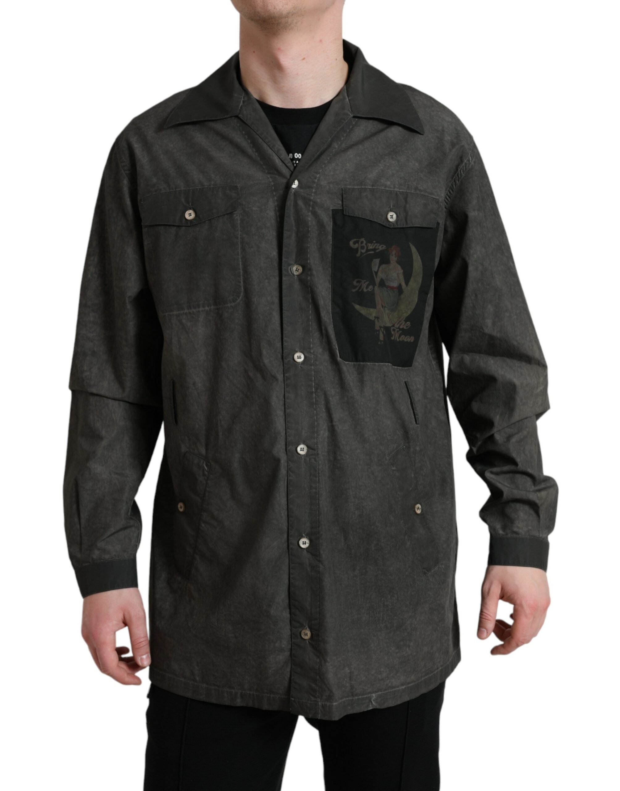 Camisa Dolce & Gabbana de manga larga gris oscuro con cuello de algodón-1
