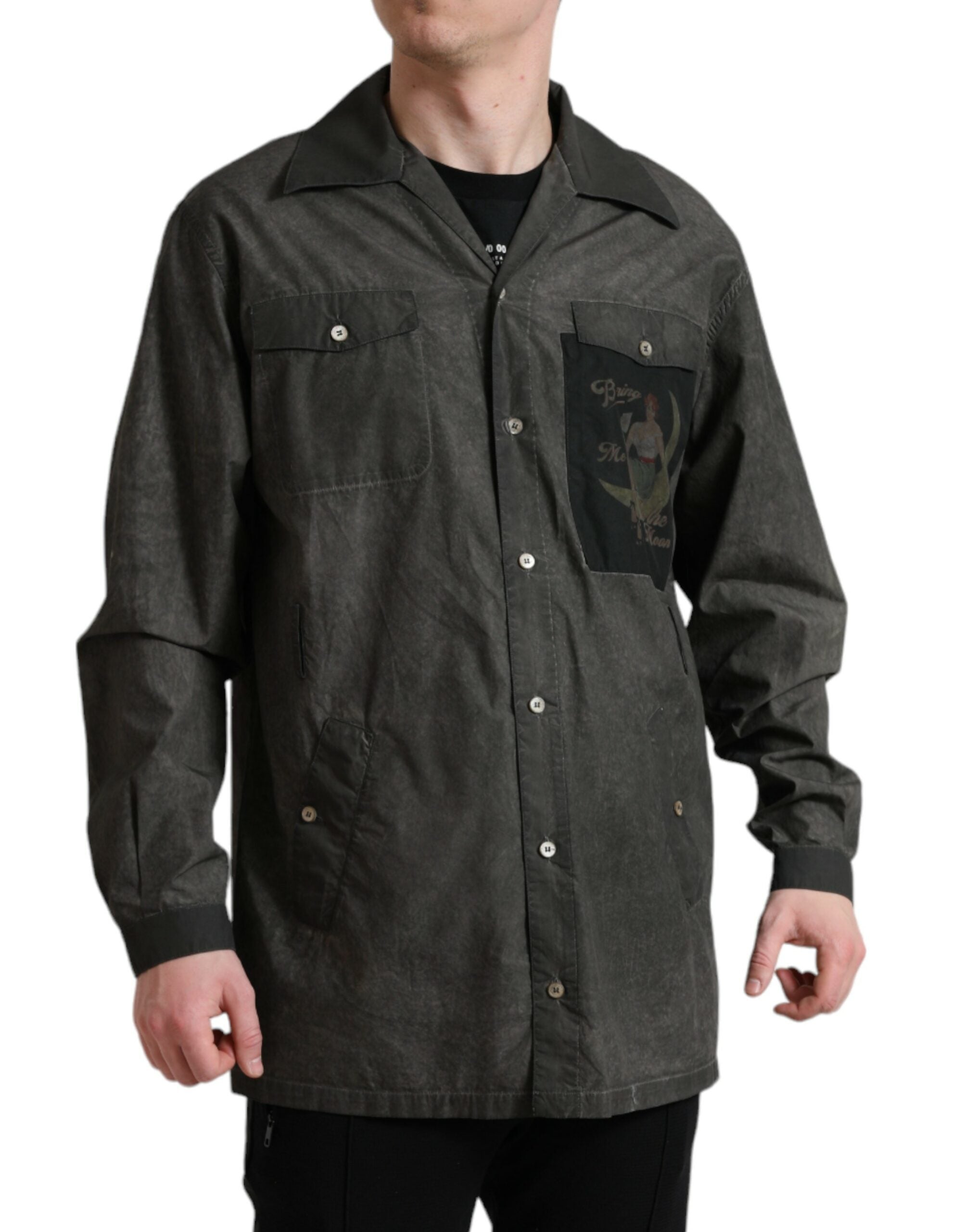 Camisa Dolce & Gabbana de manga larga gris oscuro con cuello de algodón-2