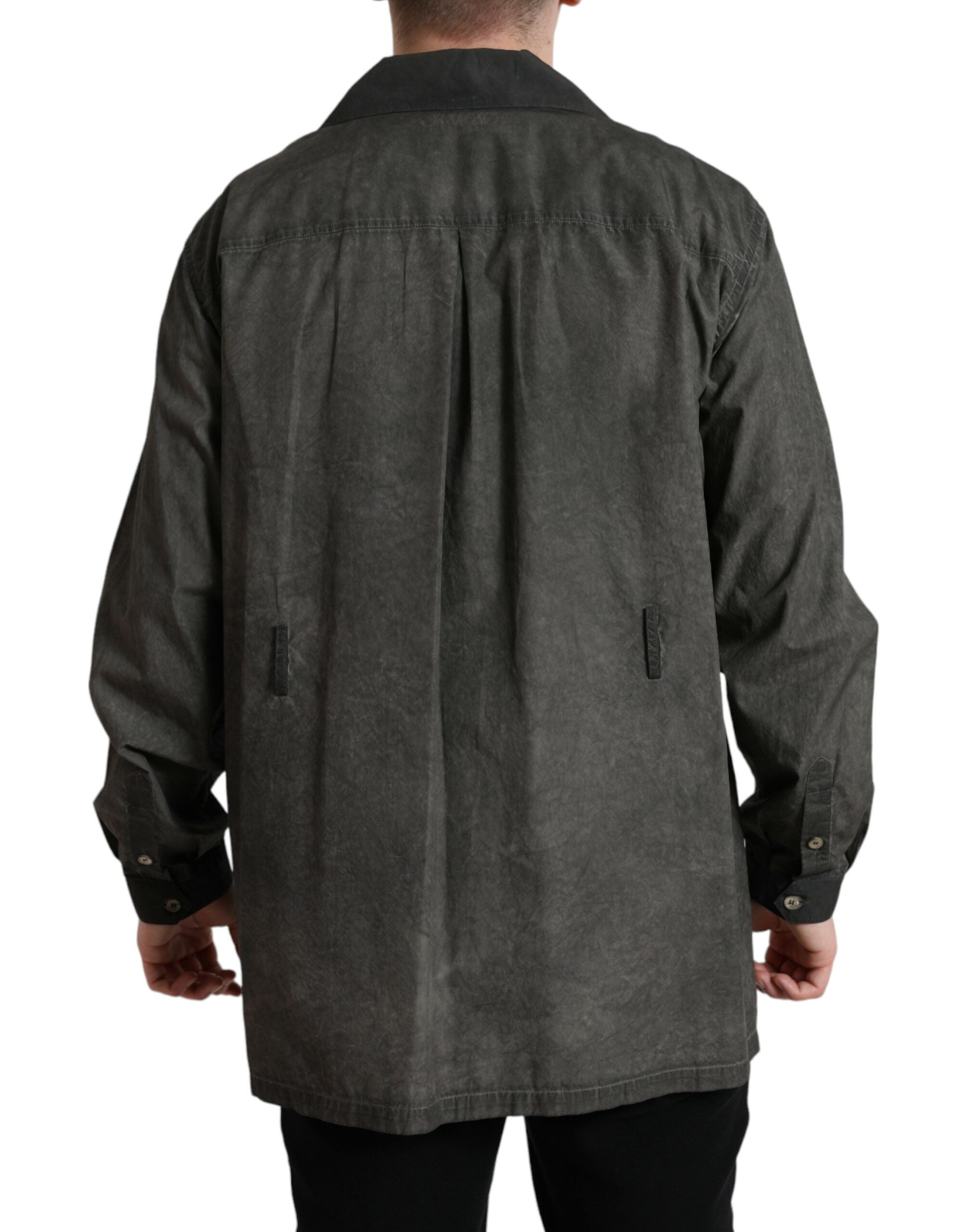 Camisa Dolce & Gabbana de manga larga gris oscuro con cuello de algodón-3