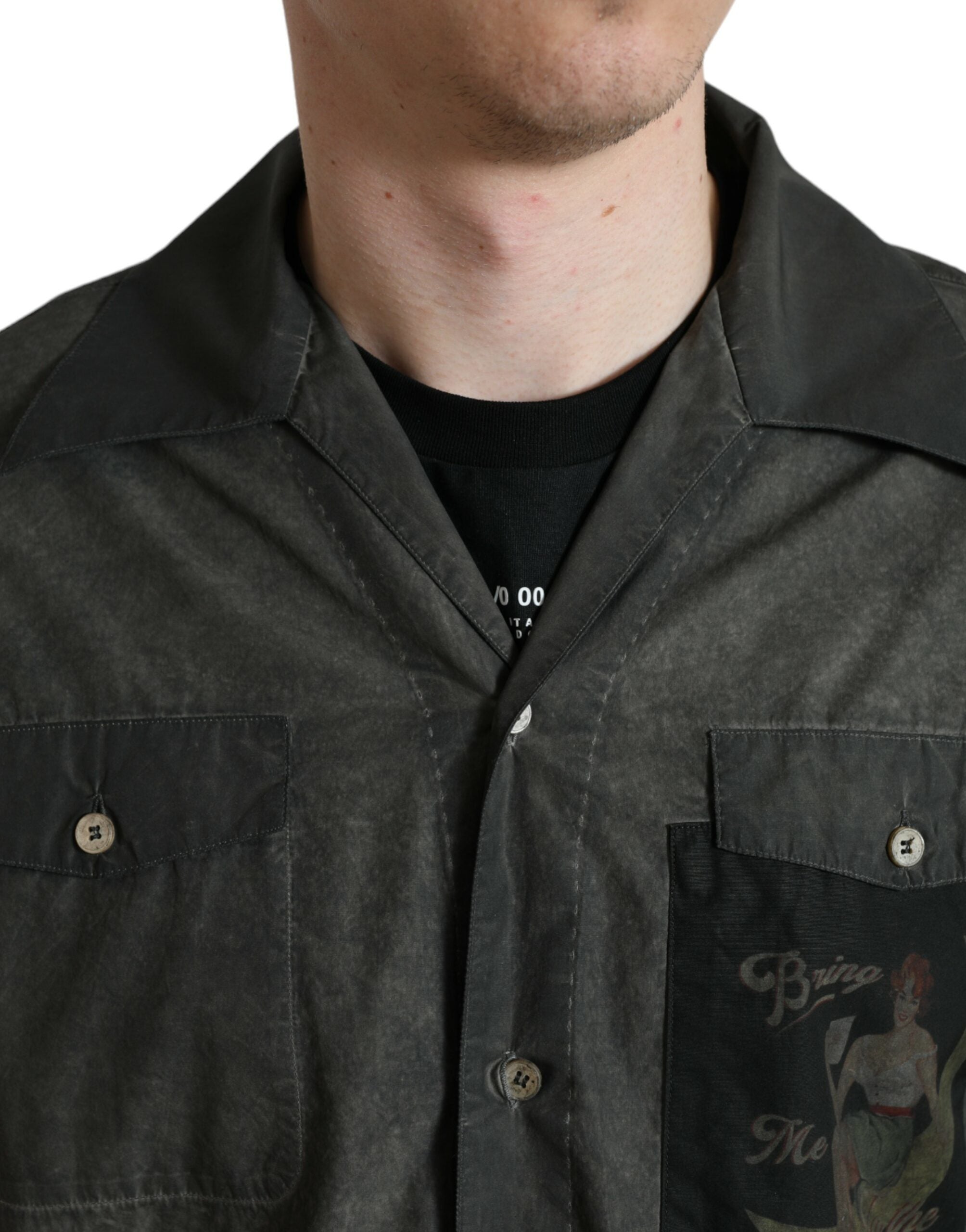 Camisa Dolce & Gabbana de manga larga gris oscuro con cuello de algodón-4