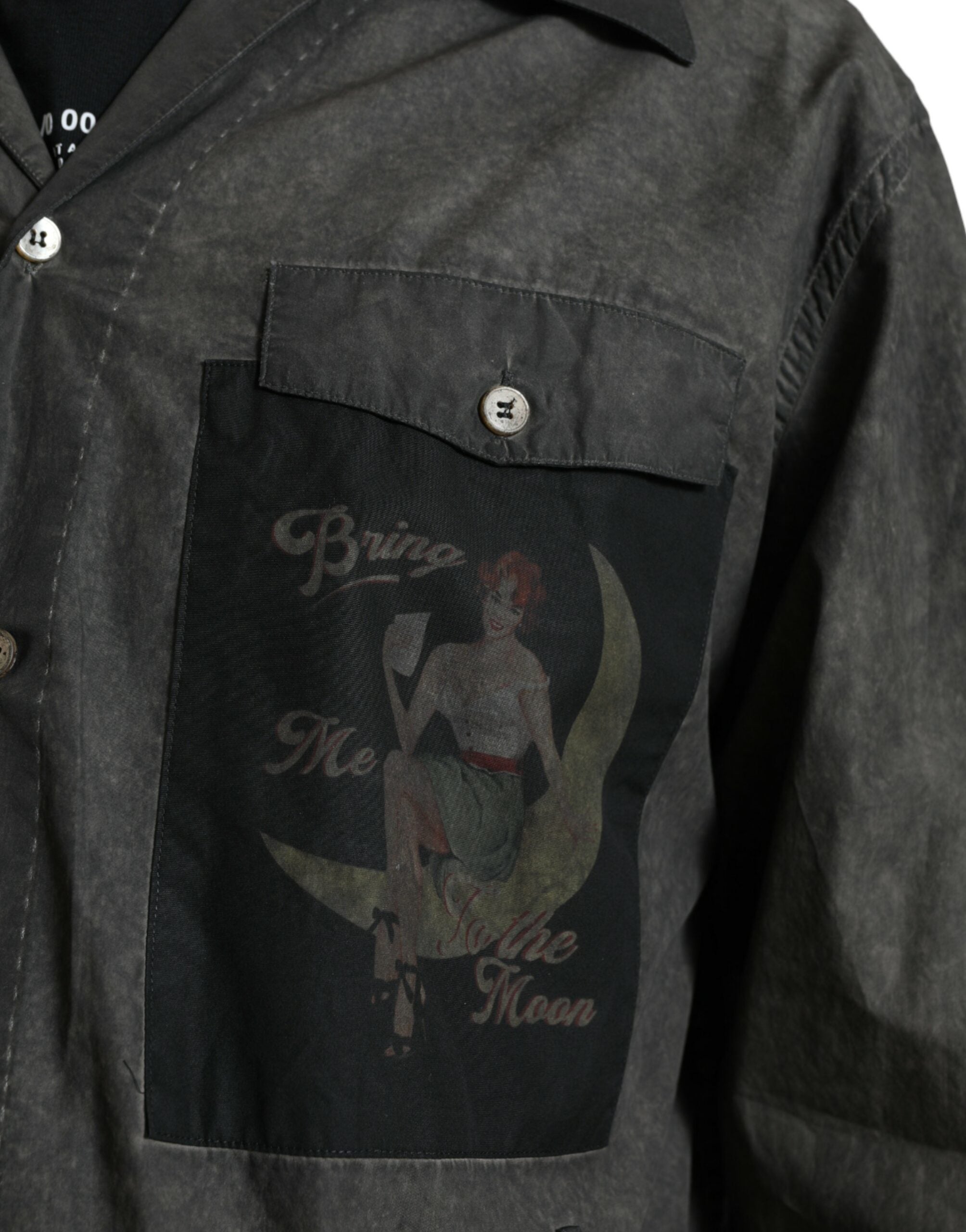 Camisa Dolce & Gabbana de manga larga gris oscuro con cuello de algodón-5