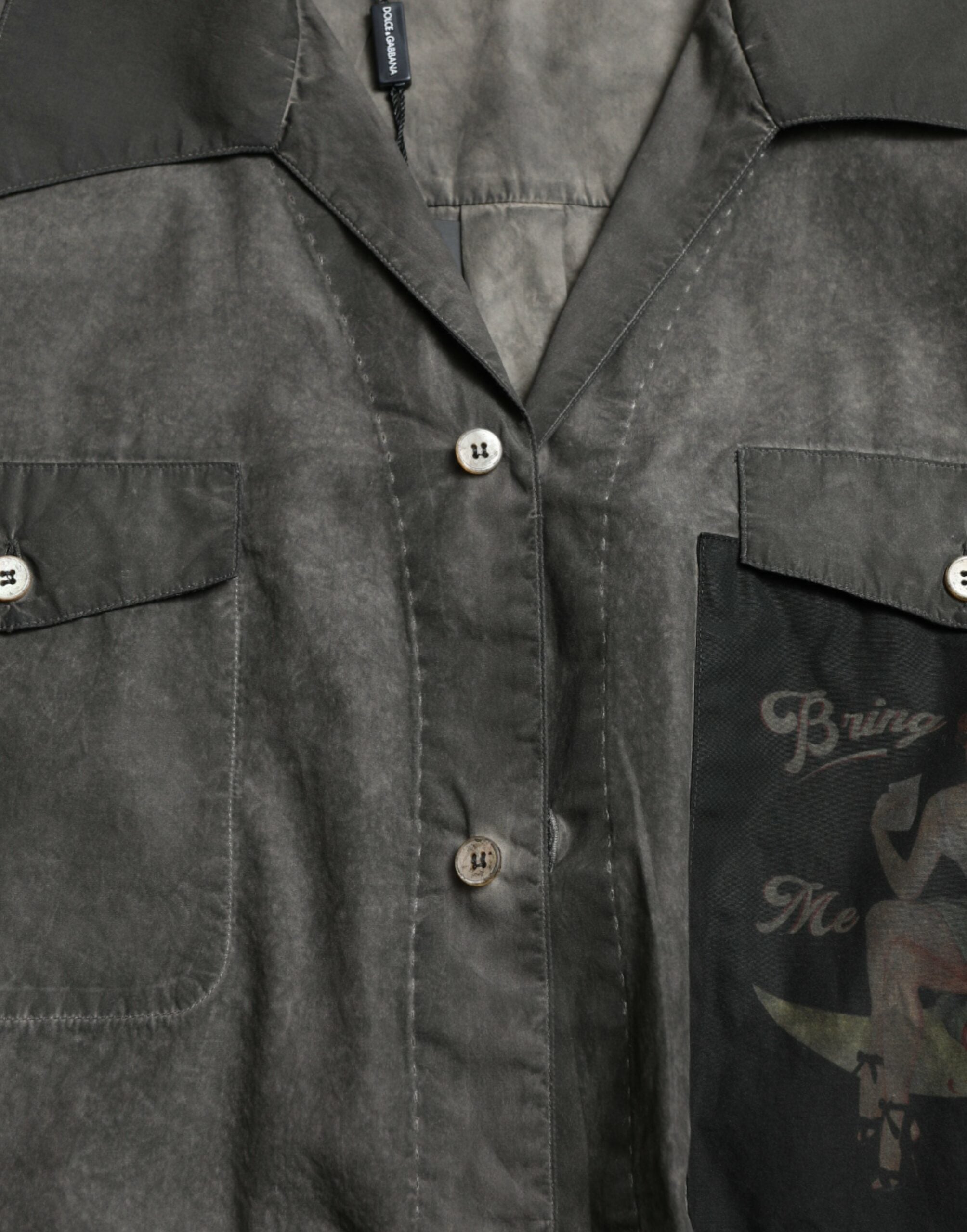 Camisa Dolce & Gabbana de manga larga gris oscuro con cuello de algodón-6