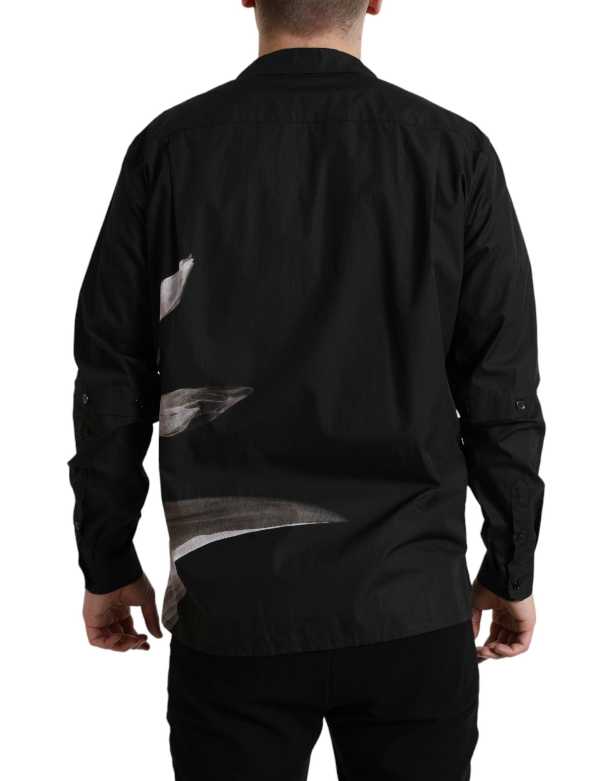 Dolce & Gabbana Black Cotton Shirt with Floral Pattern and Long Sleeves for Men-3