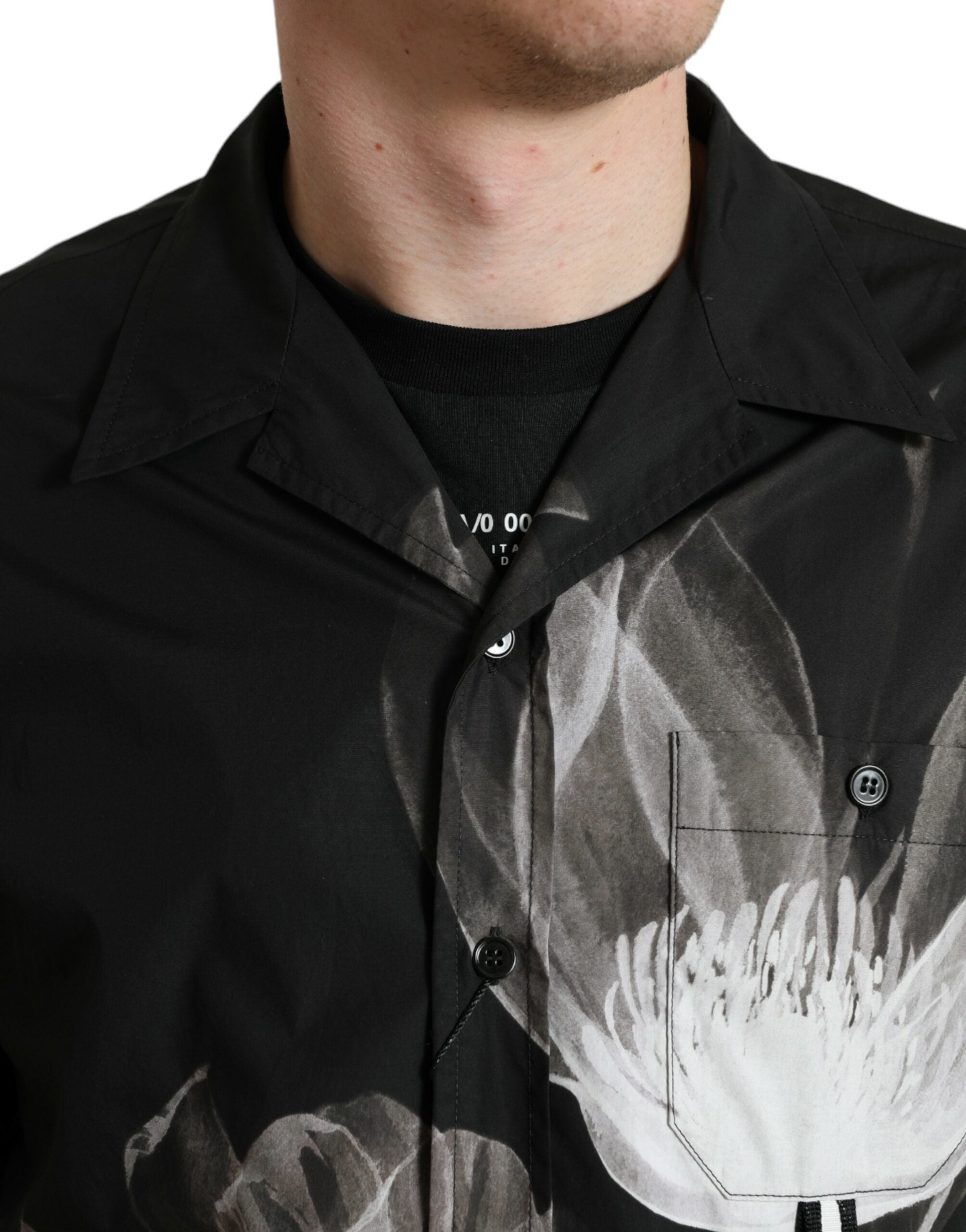 Dolce & Gabbana Black Cotton Shirt with Floral Pattern and Long Sleeves for Men-4