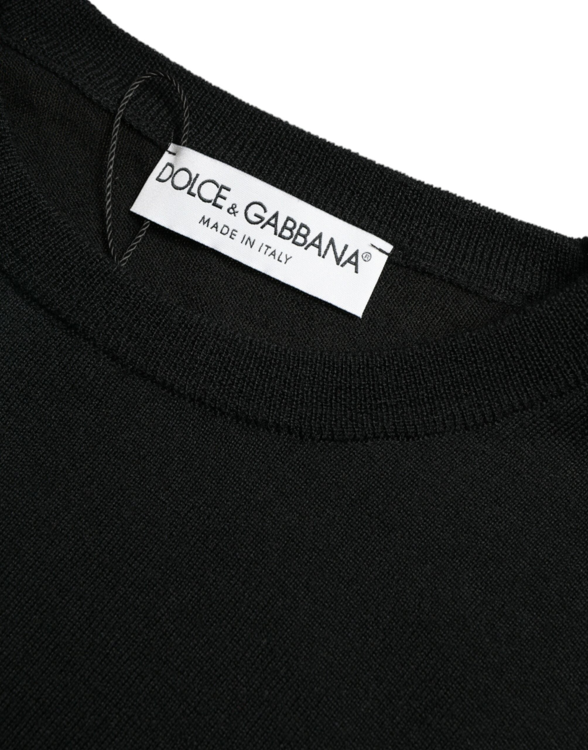 Dolce & Gabbana Schwarzer Pullover mit Rundhalsausschnitt aus Wolle-2