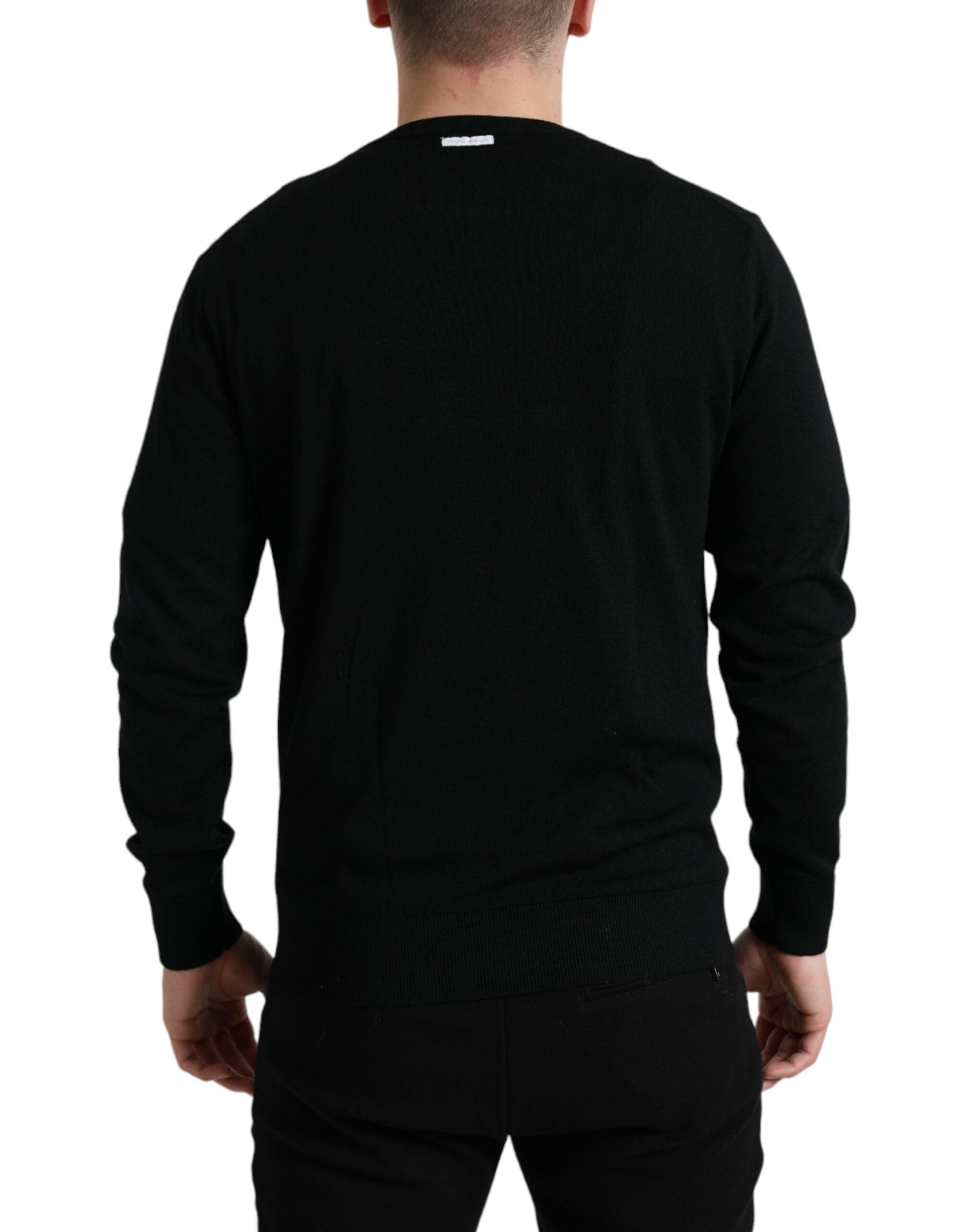 Dolce & Gabbana Schwarzer Pullover mit Rundhalsausschnitt aus Wolle-4