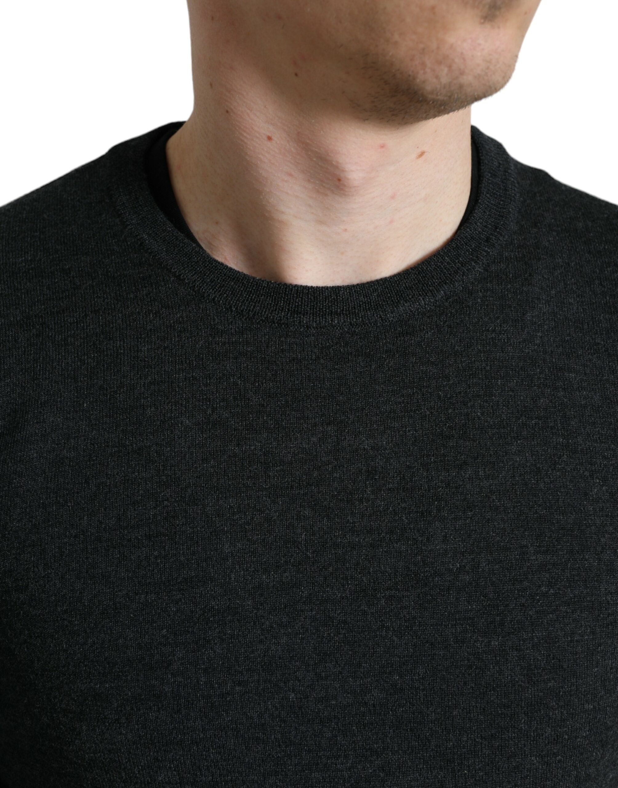 Suéter de lana gris con cuello redondo de Dolce & Gabbana-6