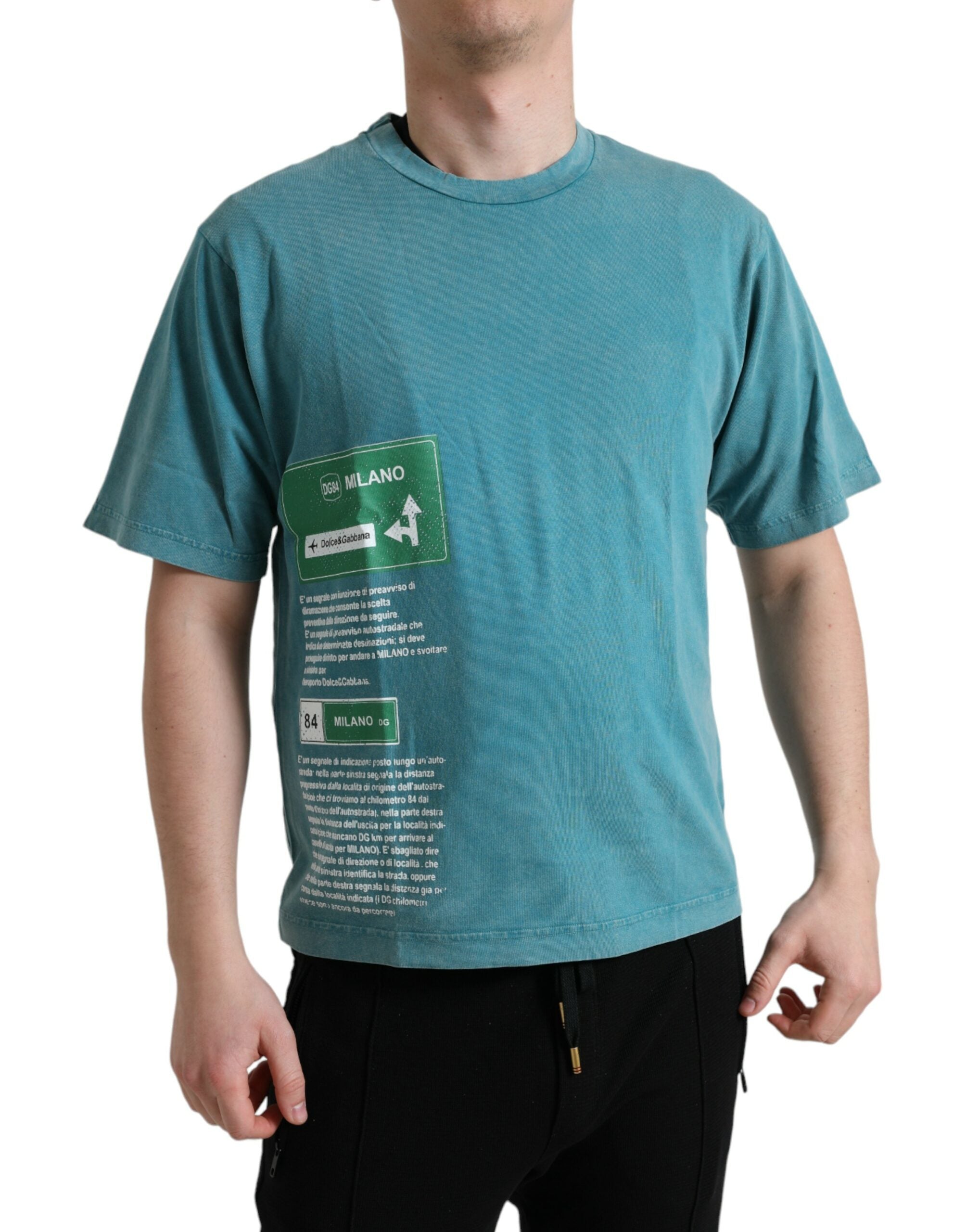 Dolce & Gabbana Blue Cotton Round Neck T-Shirt Milano Street-1