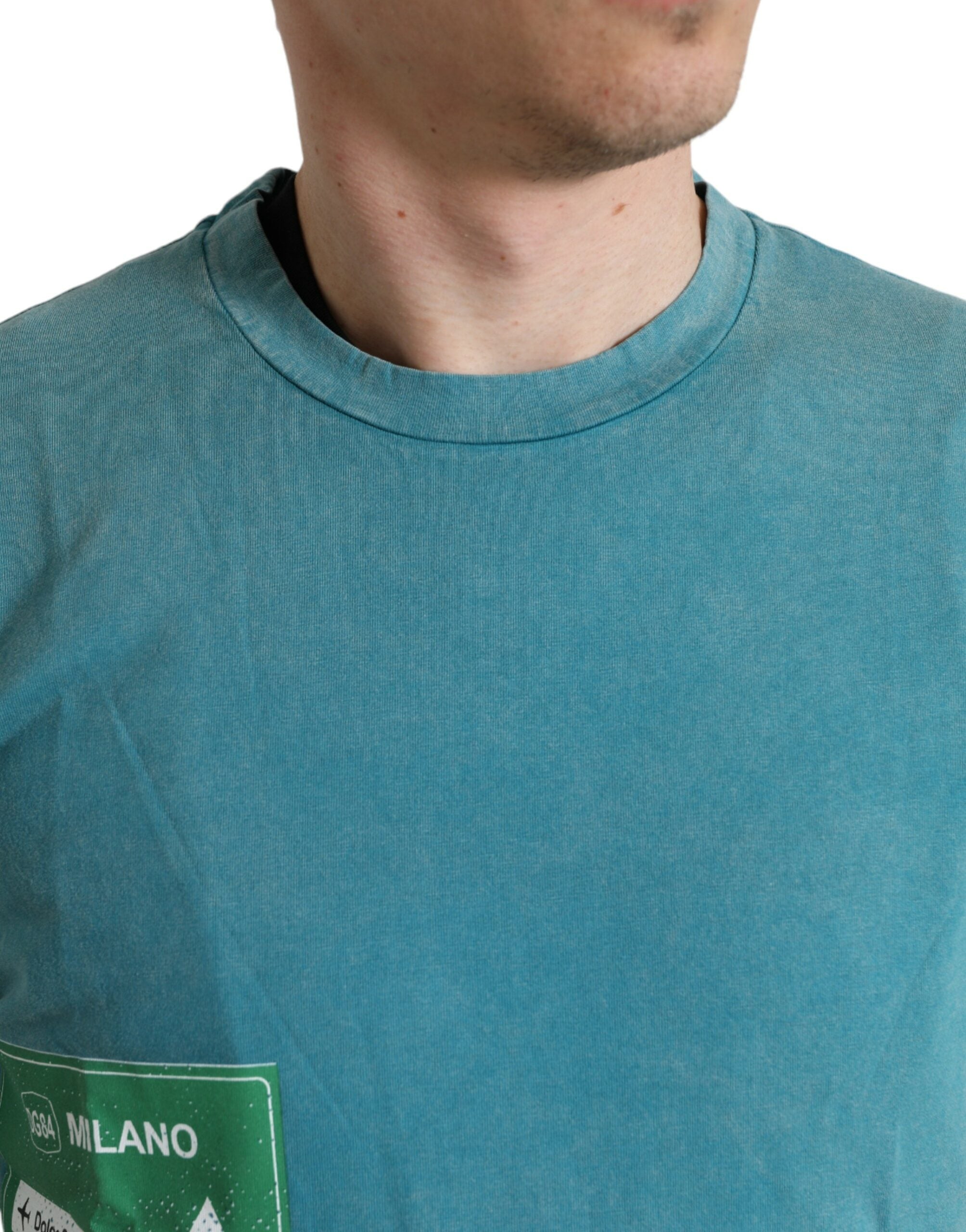 Dolce & Gabbana Blue Cotton Round Neck T-Shirt Milano Street-2