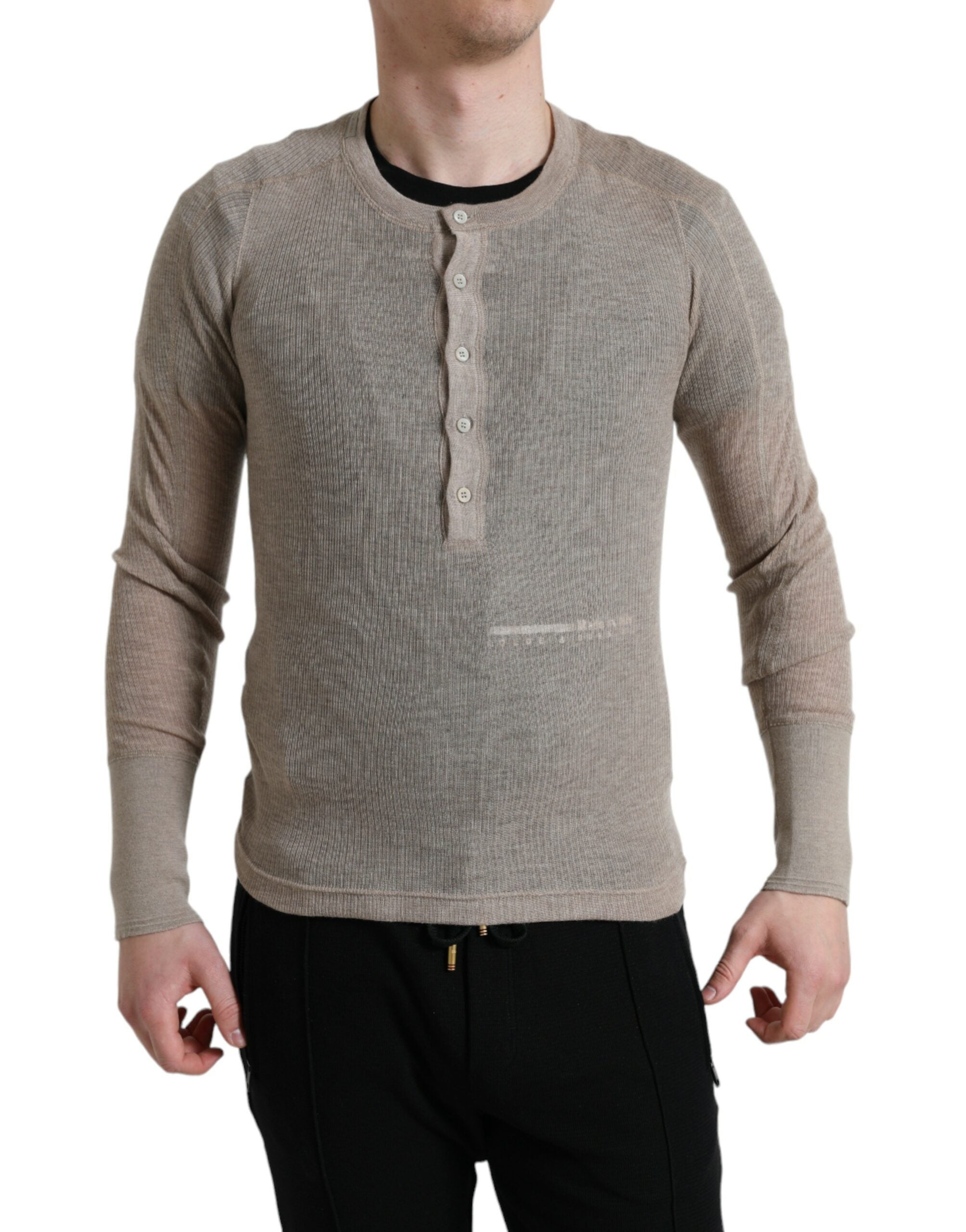Dolce & Gabbana Henley Pullover Beige Kaschmirpullover-1