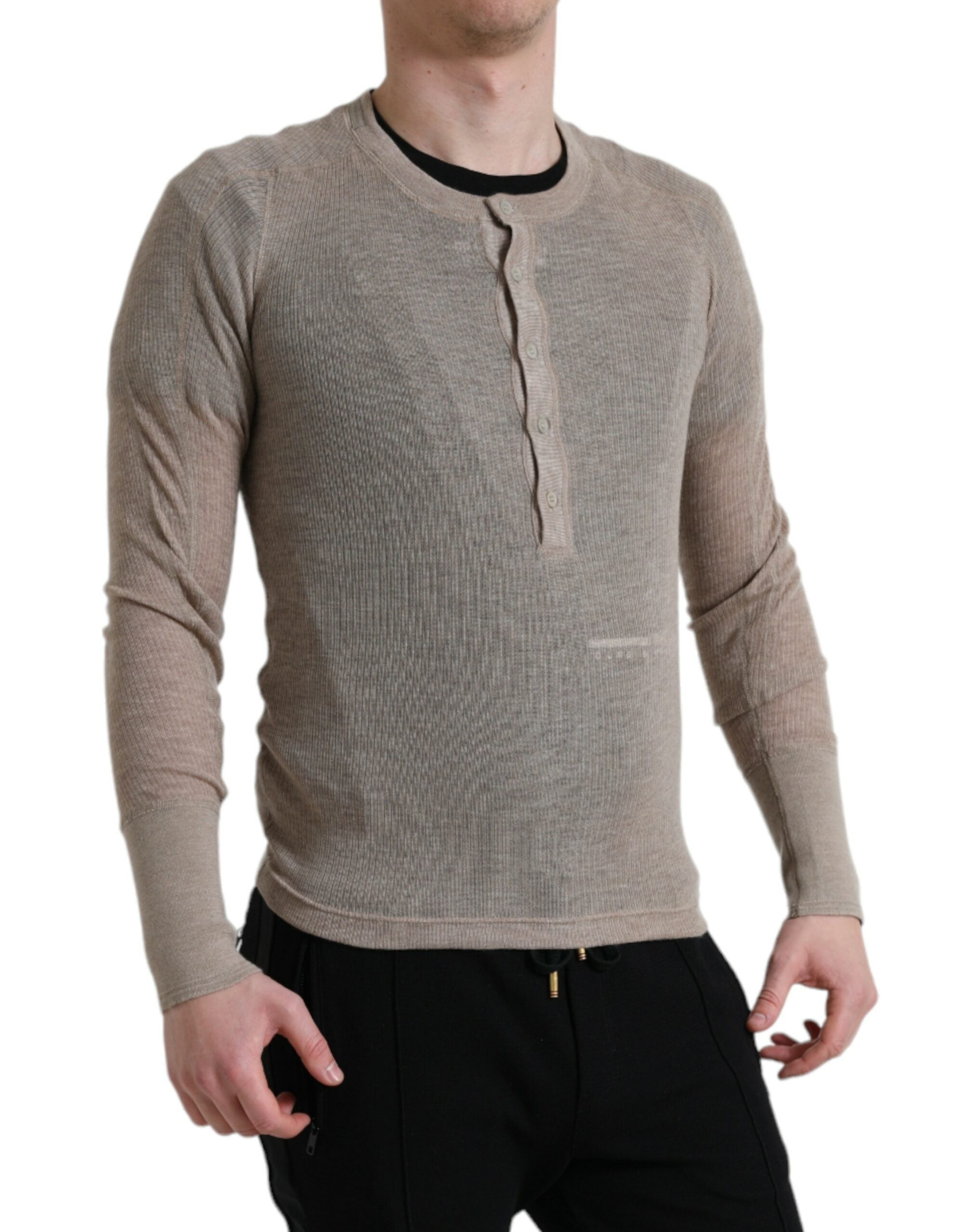 Dolce & Gabbana Henley Pullover Beige Kaschmirpullover-4