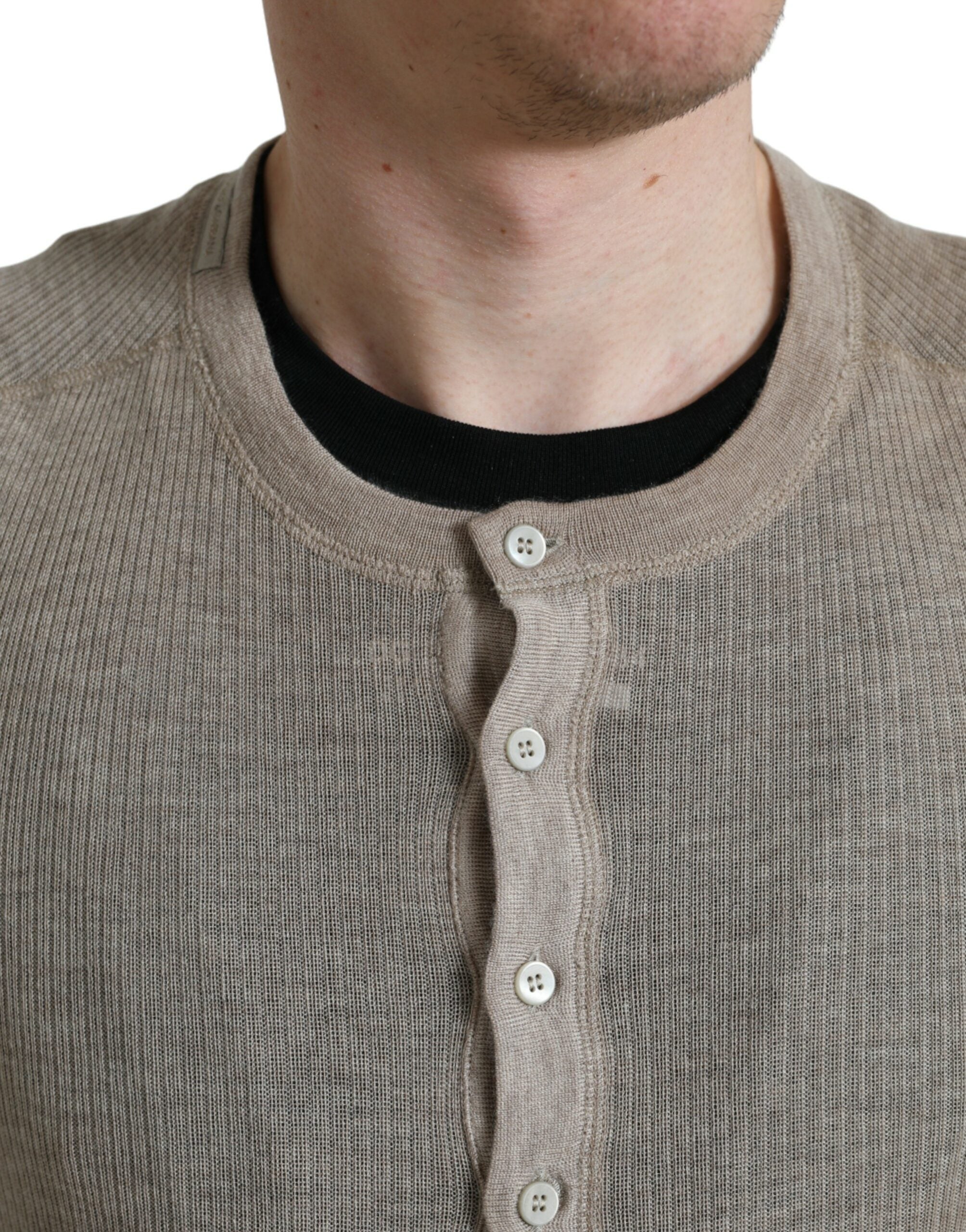 Dolce & Gabbana Henley Pullover Beige Kaschmirpullover-6