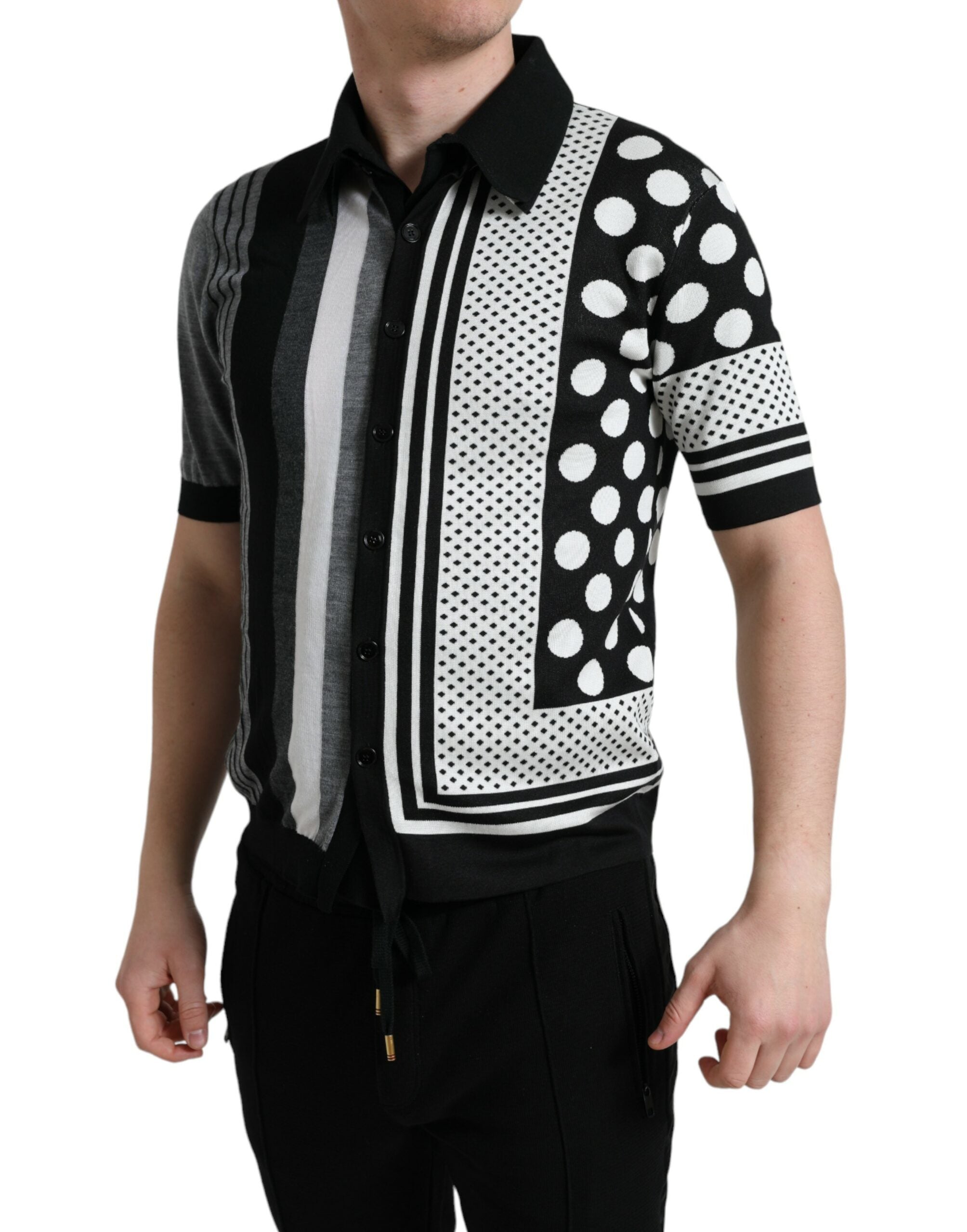Dolce & Gabbana Black and White Sweater Cardigan Polo Sweater