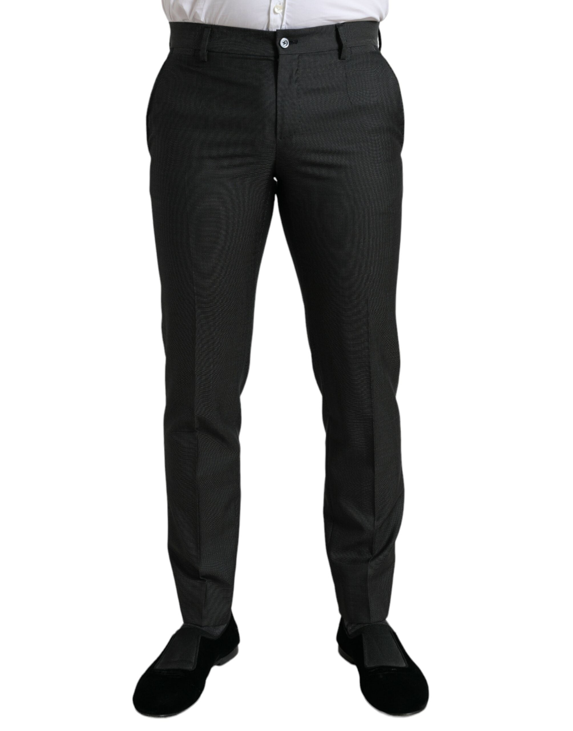 Pantalones formales ajustados elásticos gris oscuro de Dolce & Gabbana-1