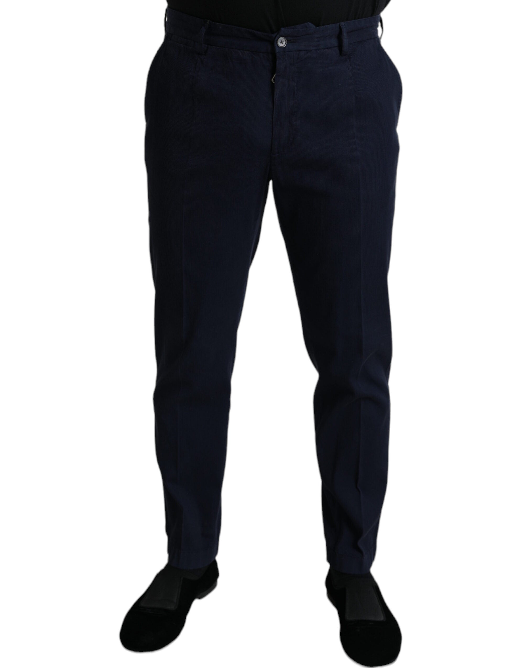 Dolce & Gabbana dark blue cotton stretch trousers with a slim fit-1