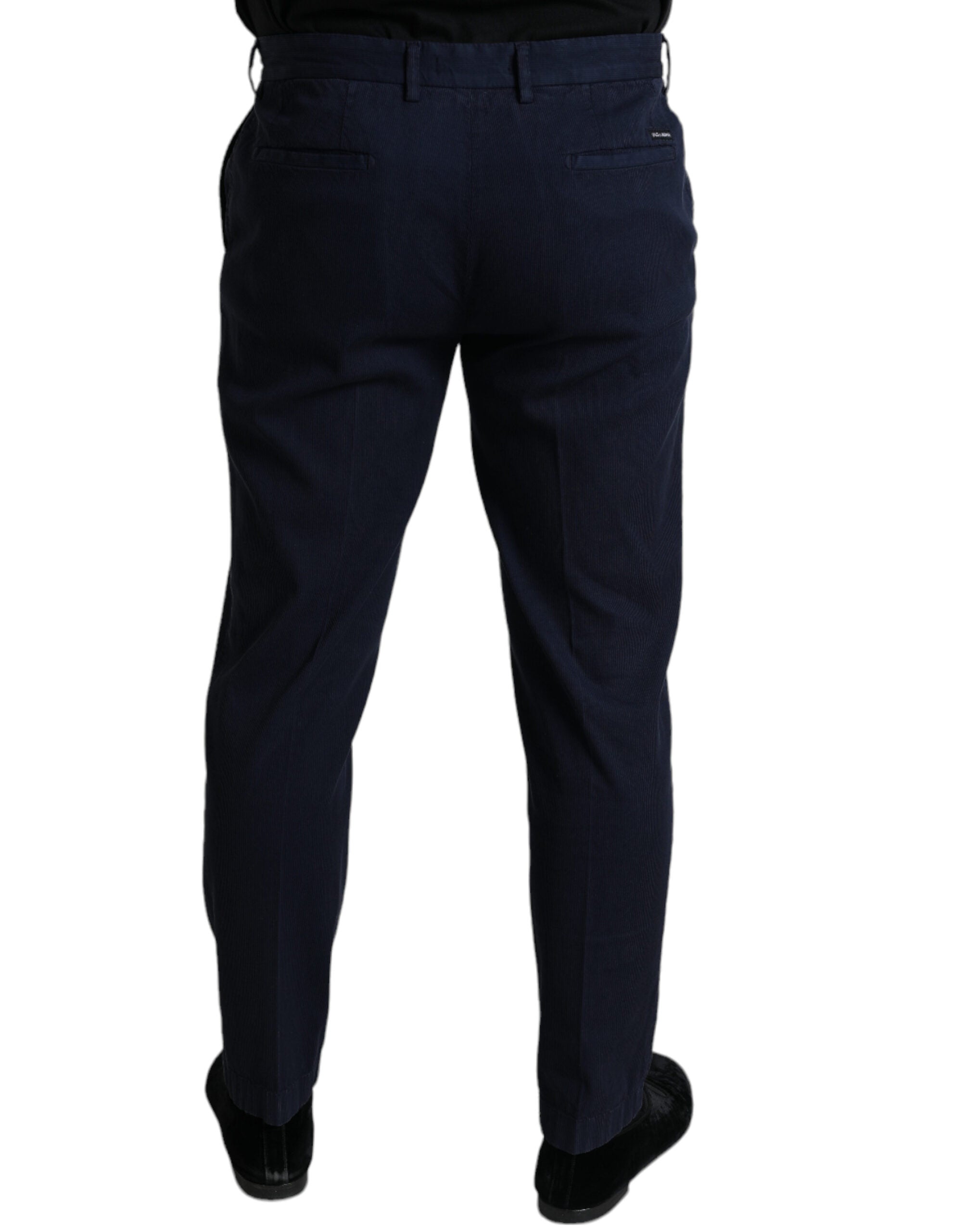 Dolce & Gabbana dark blue cotton stretch trousers with a slim fit-2