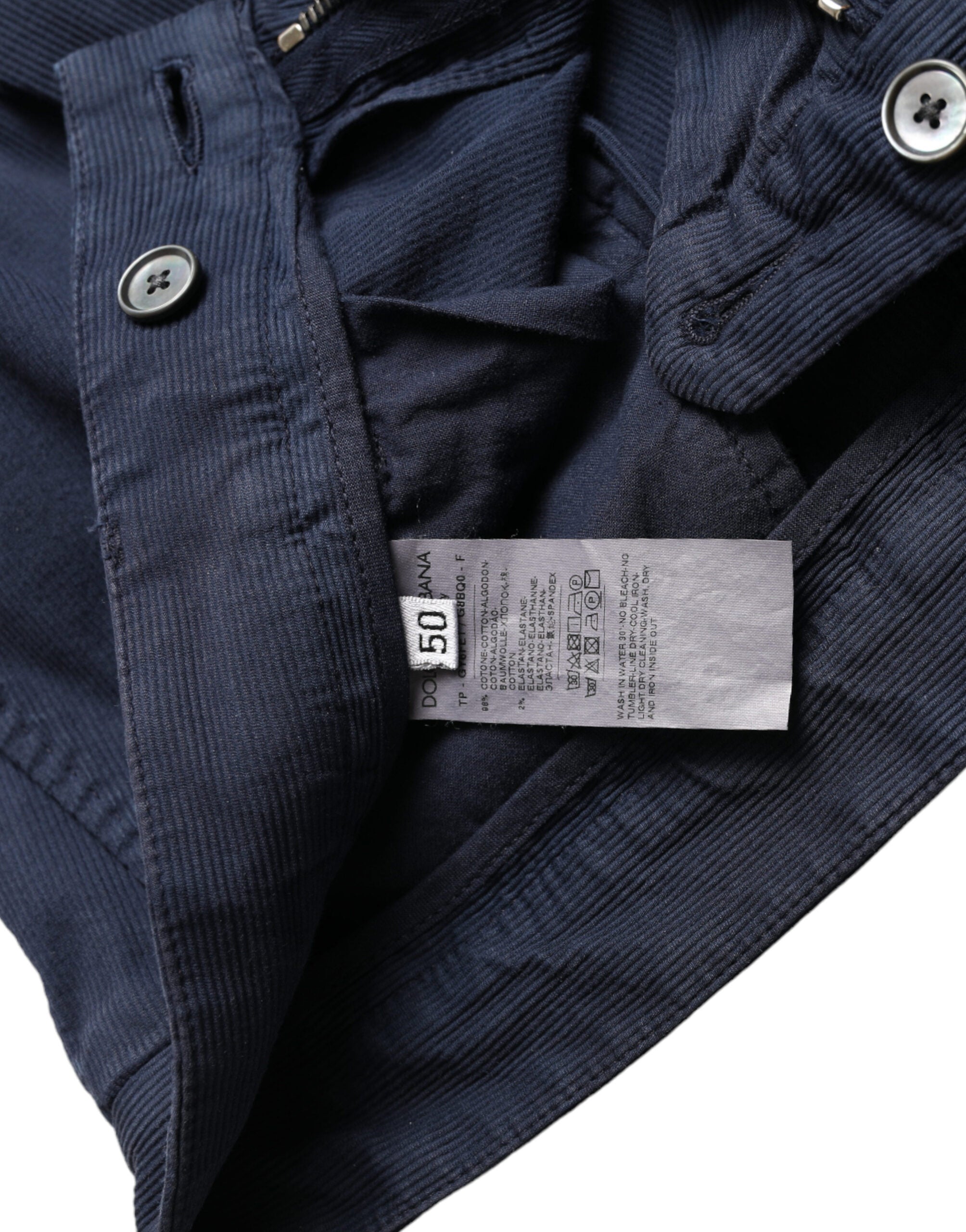 Dolce & Gabbana dark blue cotton stretch trousers with a slim fit-3