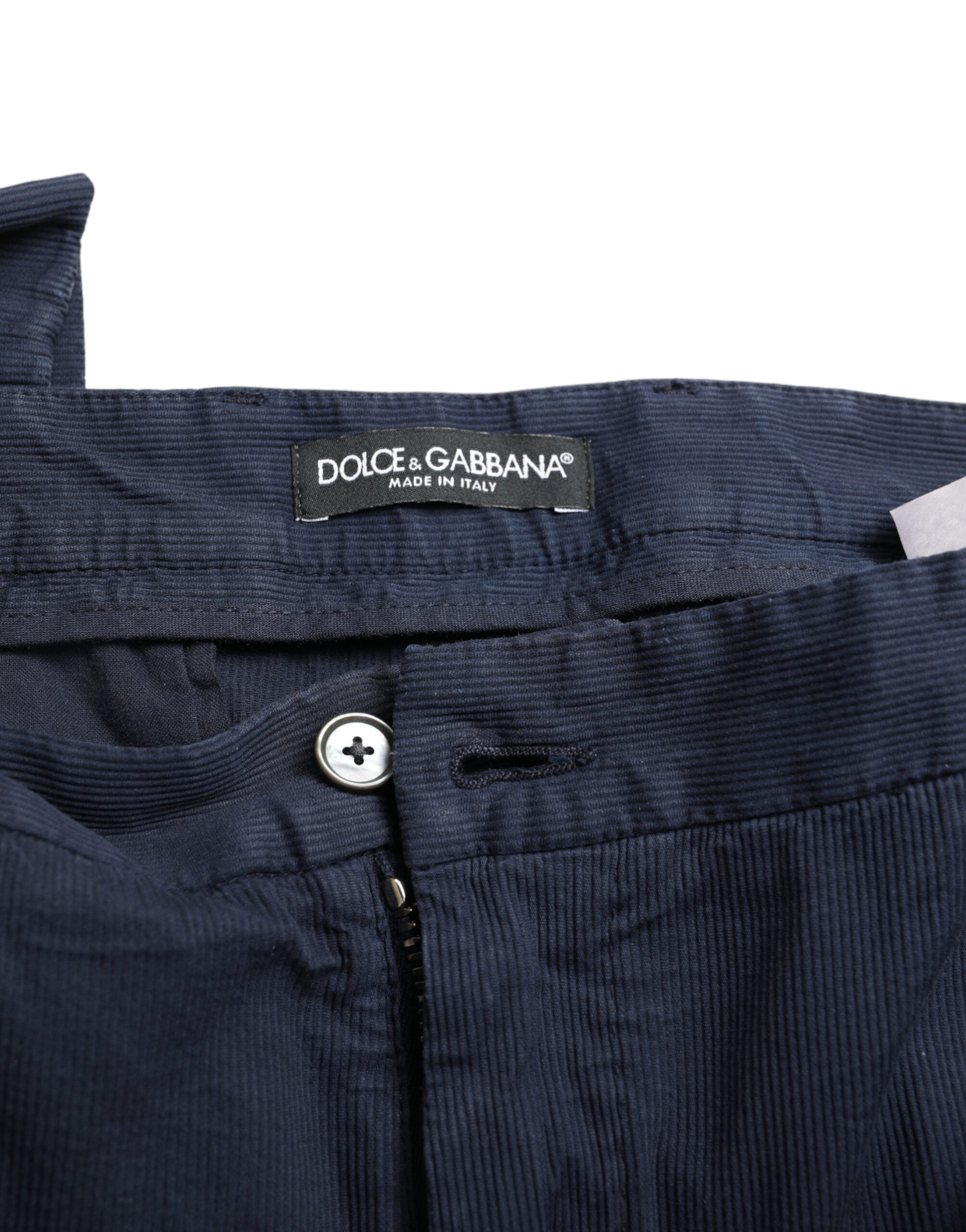 Dolce & Gabbana dark blue cotton stretch trousers with a slim fit-4