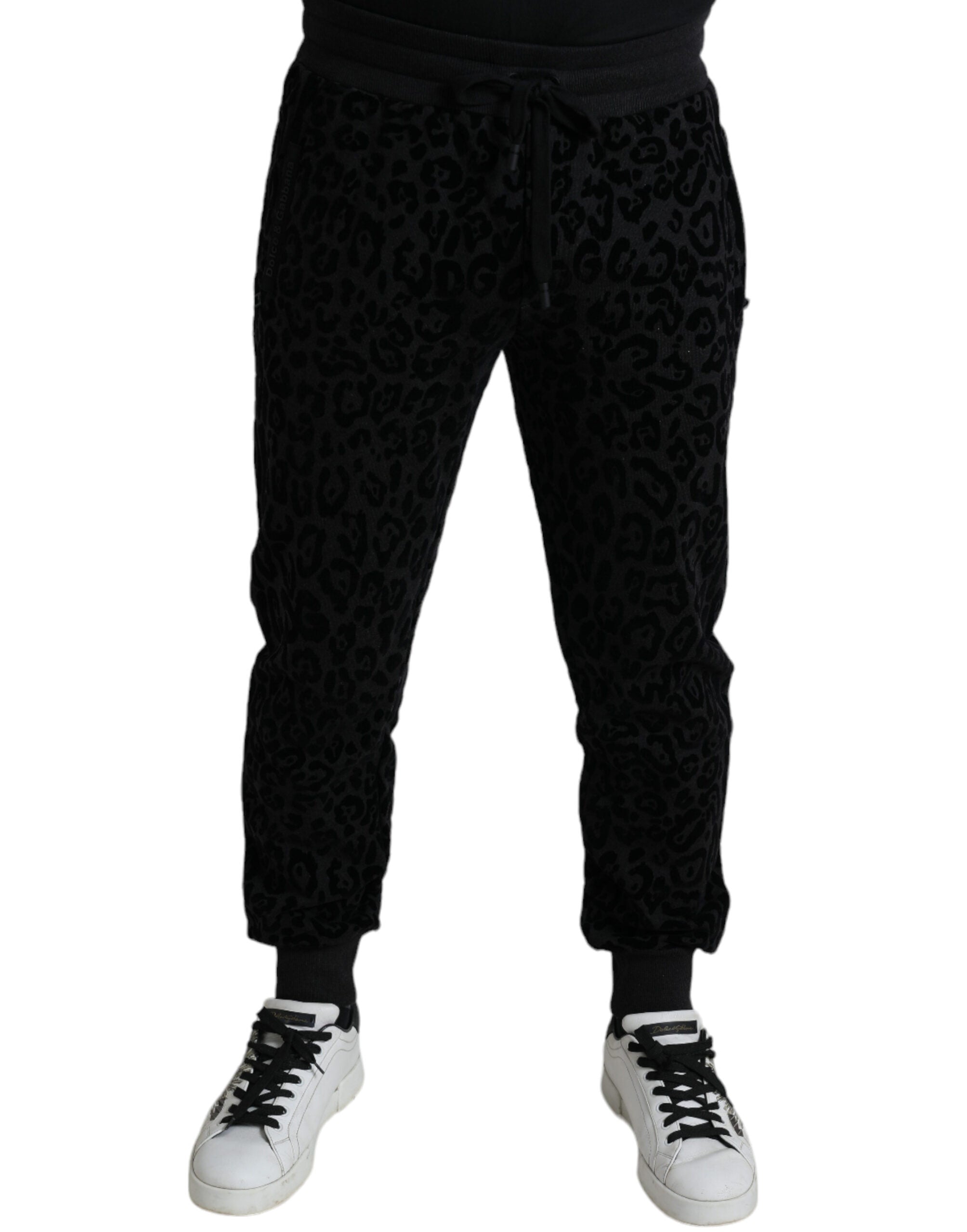 Dolce & Gabbana Black Leopard Cotton Slim Fit Jogger Pants-1
