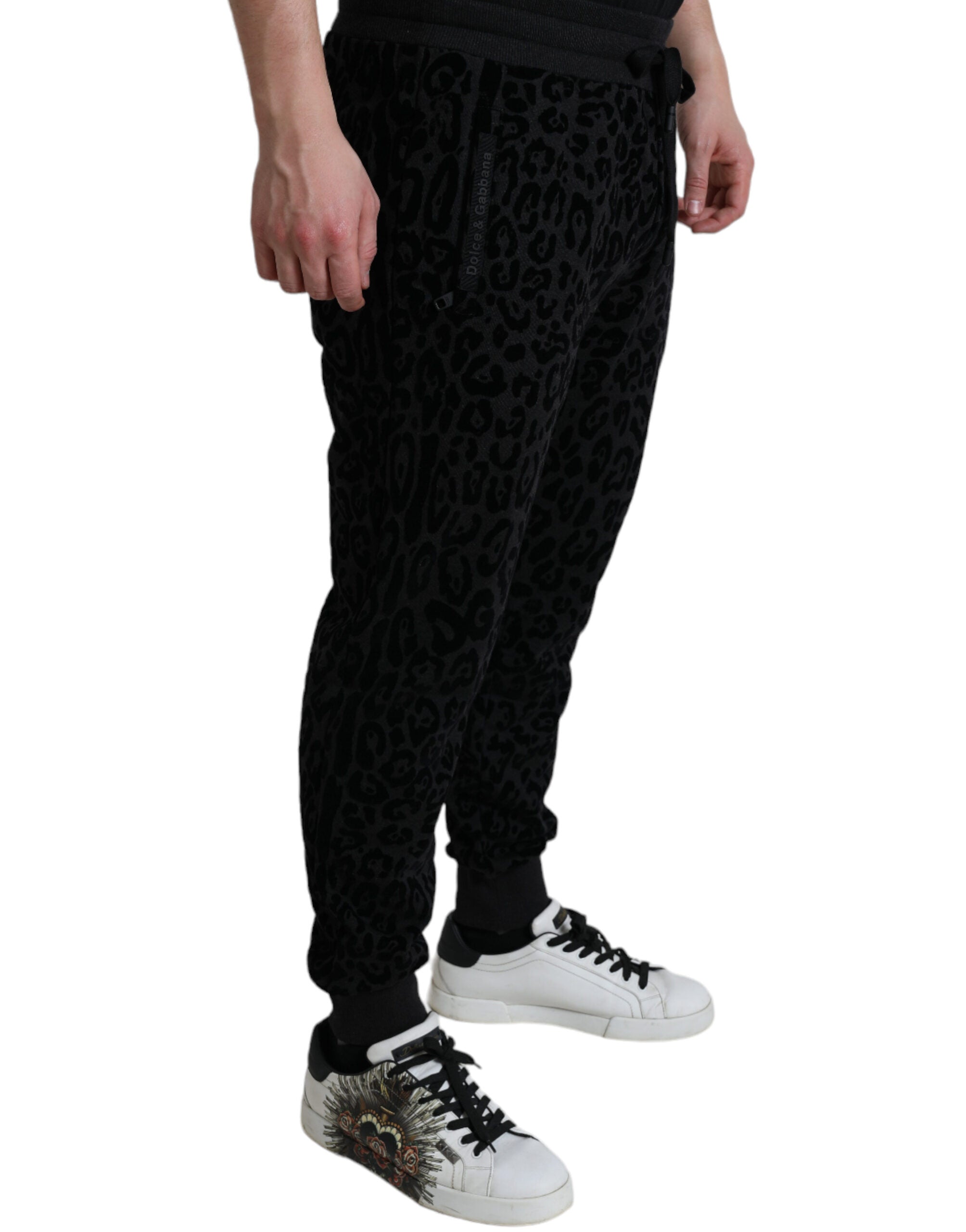 Dolce & Gabbana Black Leopard Cotton Slim Fit Jogger Pants-3