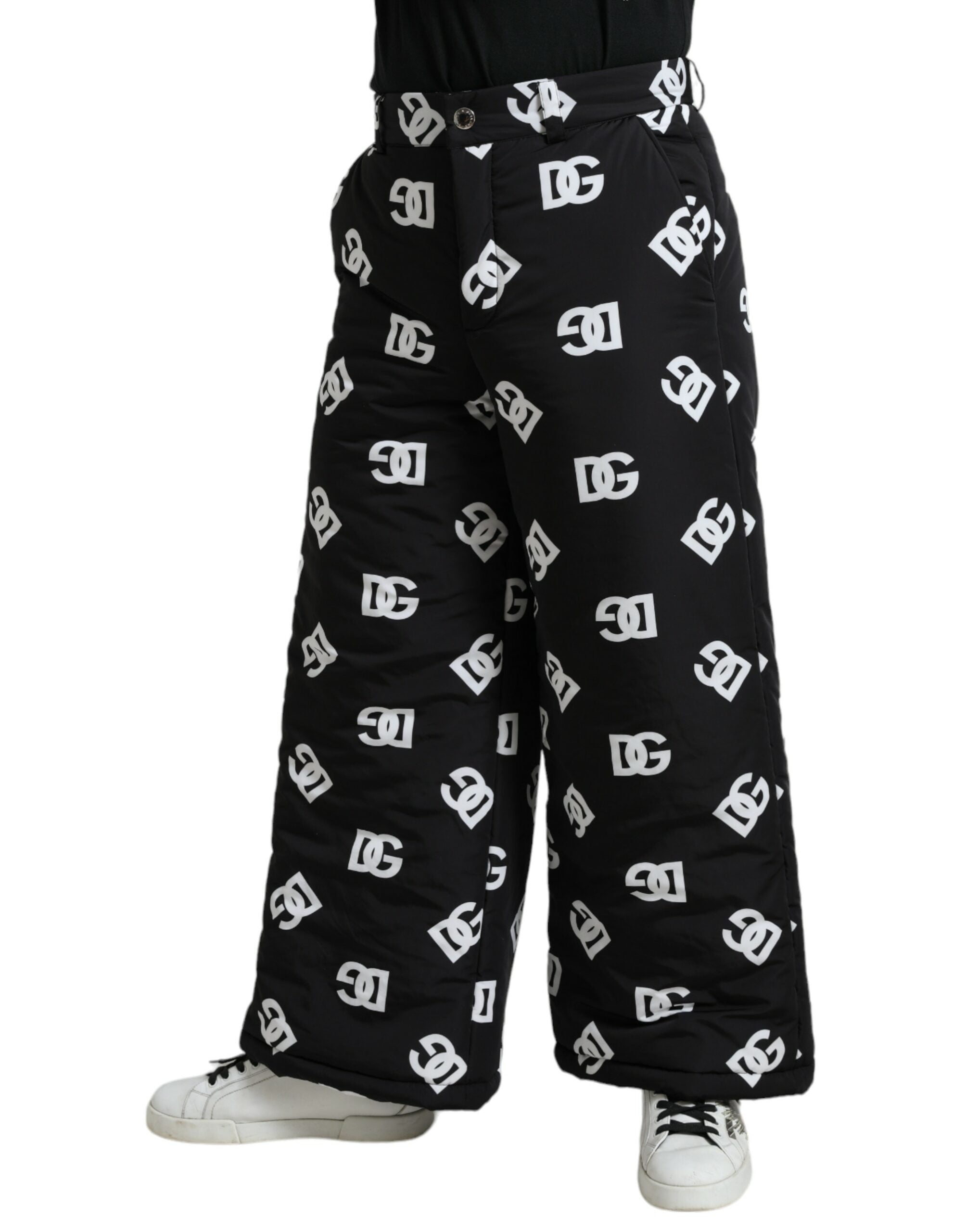 Dolce & Gabbana Schwarze Logo DG Print Hose mit weitem Bein-2