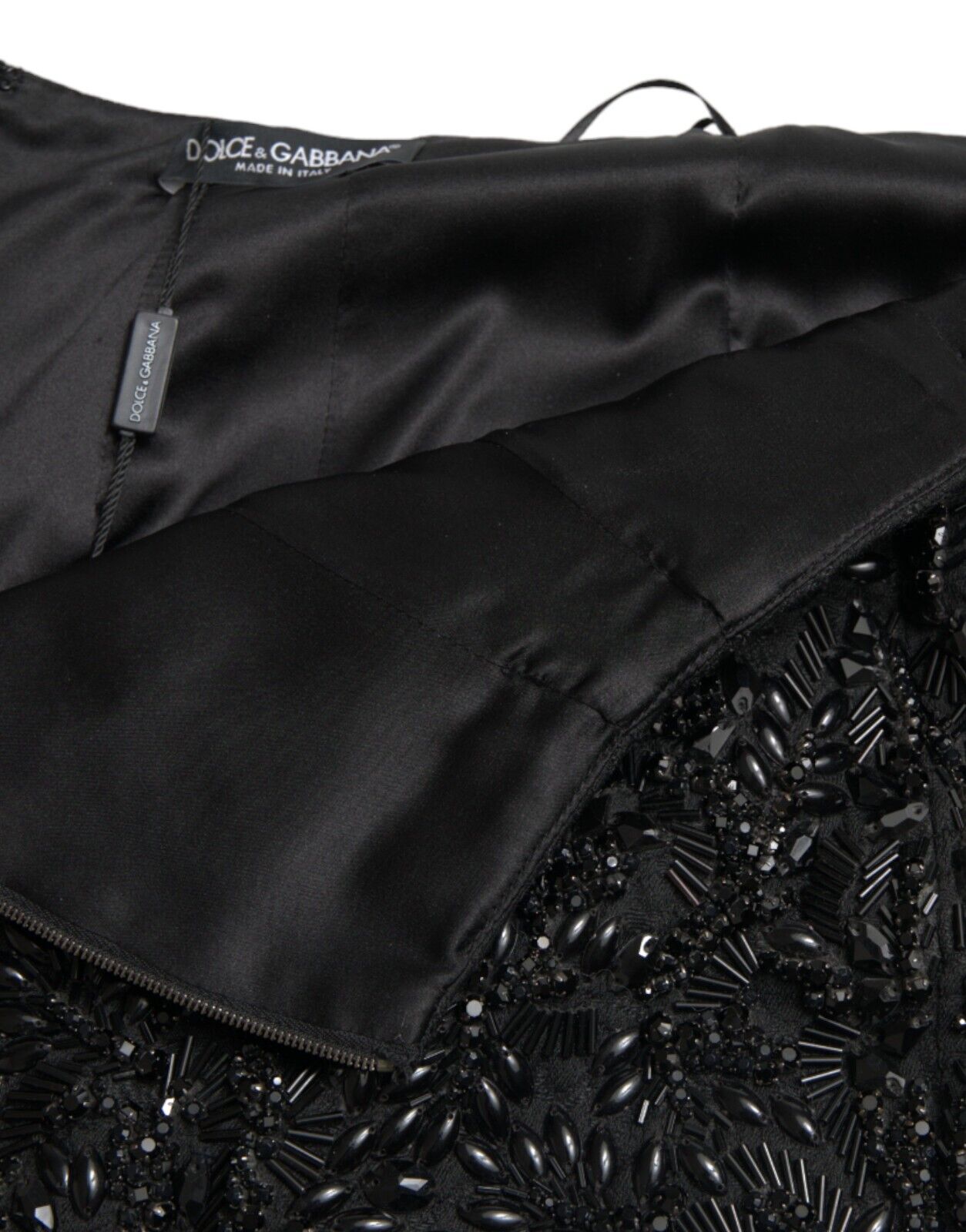 Dolce & Gabbana Black Crystal Handmade Knee Pencil Skirt-5