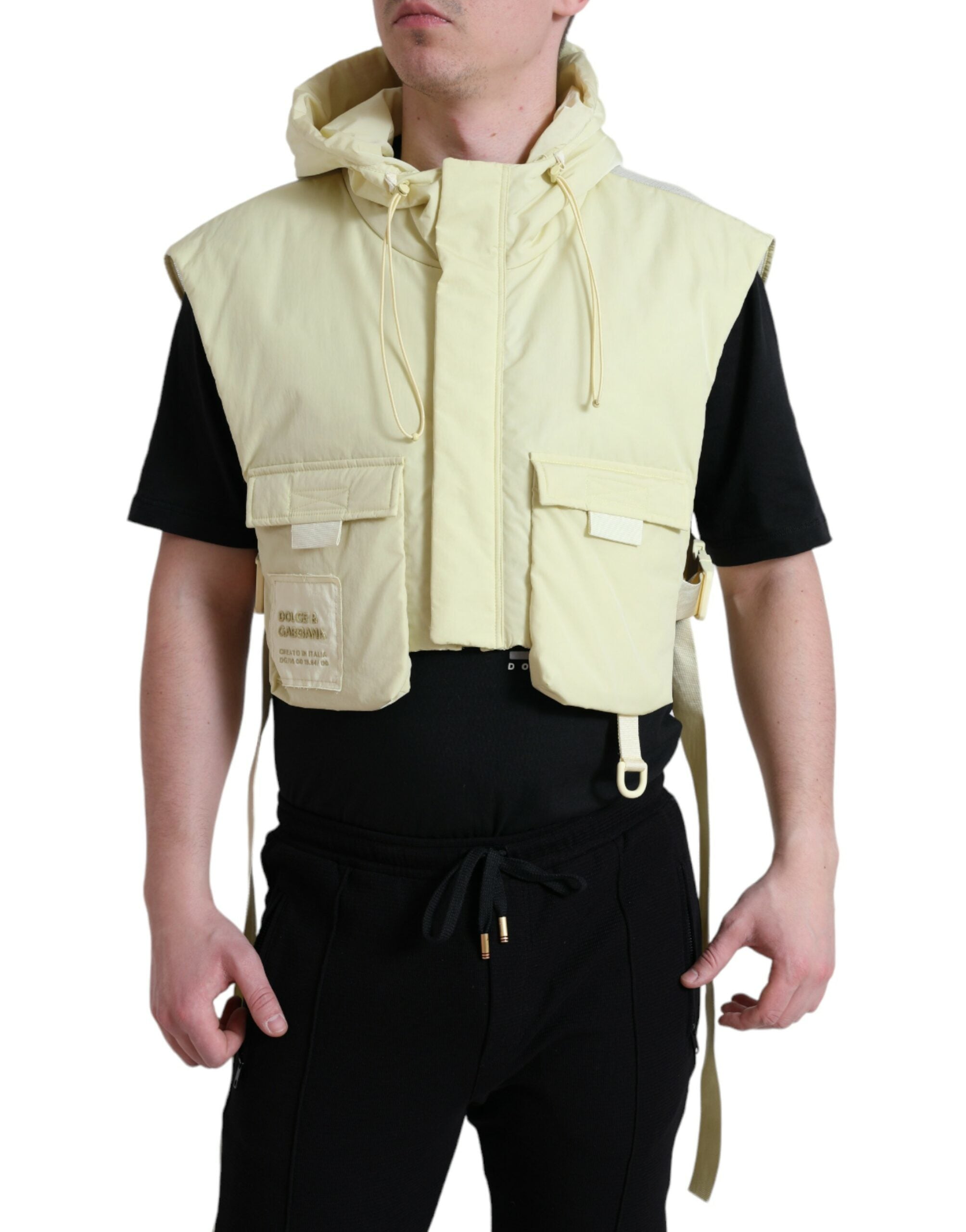 Dolce & Gabbana Yellow Nylon Hooded Vest Sportswear Vest Jacket-1