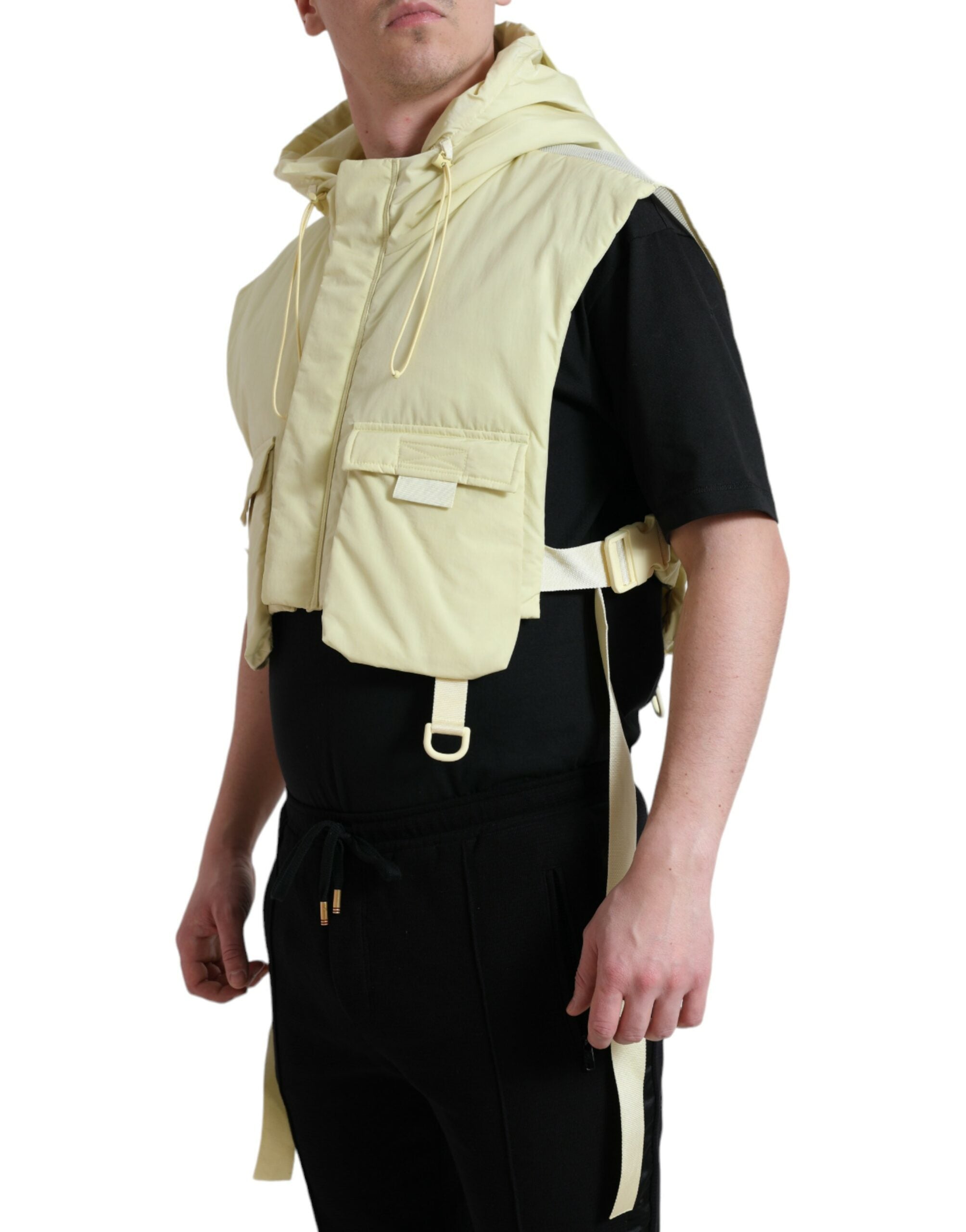 Dolce & Gabbana Yellow Nylon Hooded Vest Sportswear Vest Jacket-2